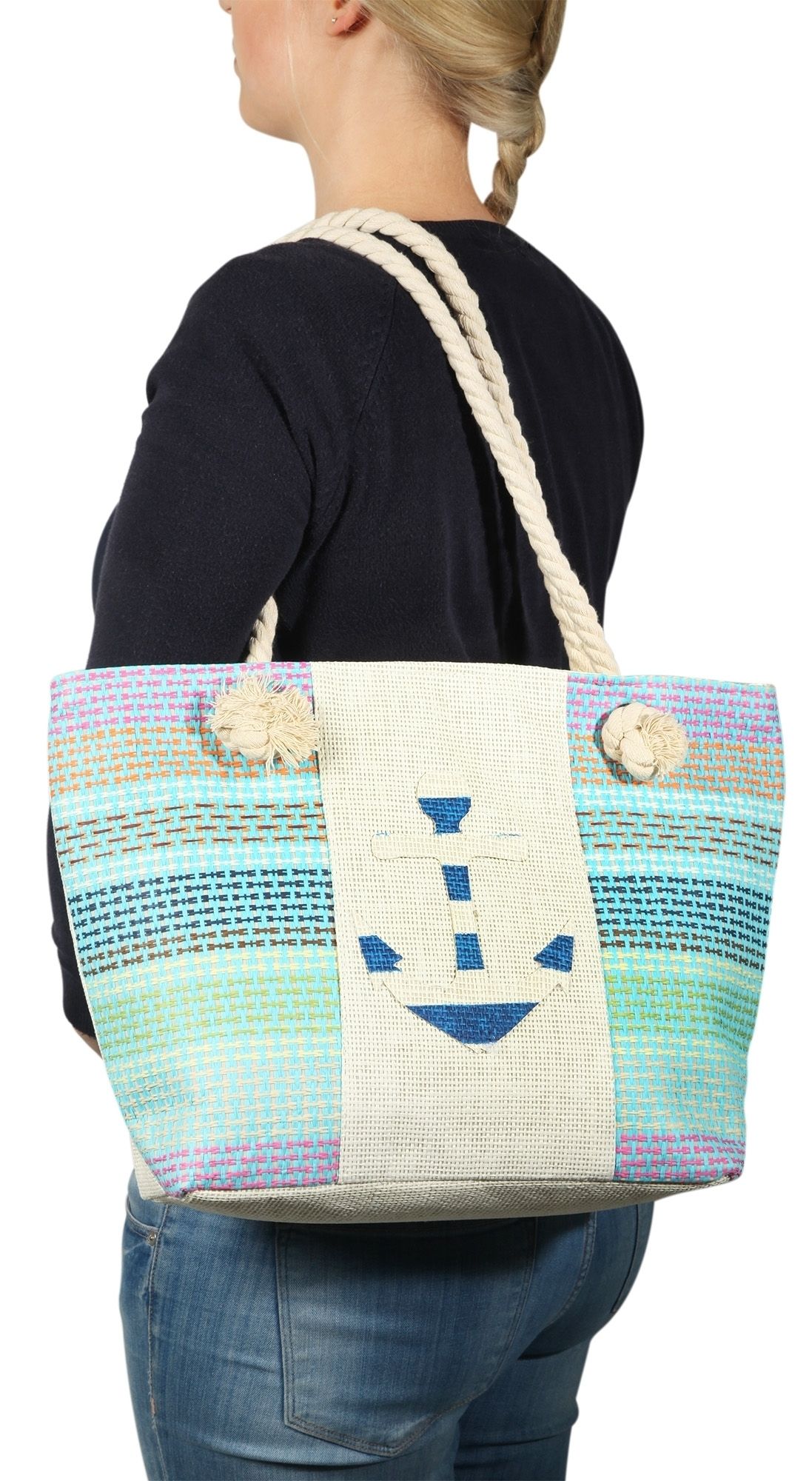 Strandtasche aus Bastfaser, maritim