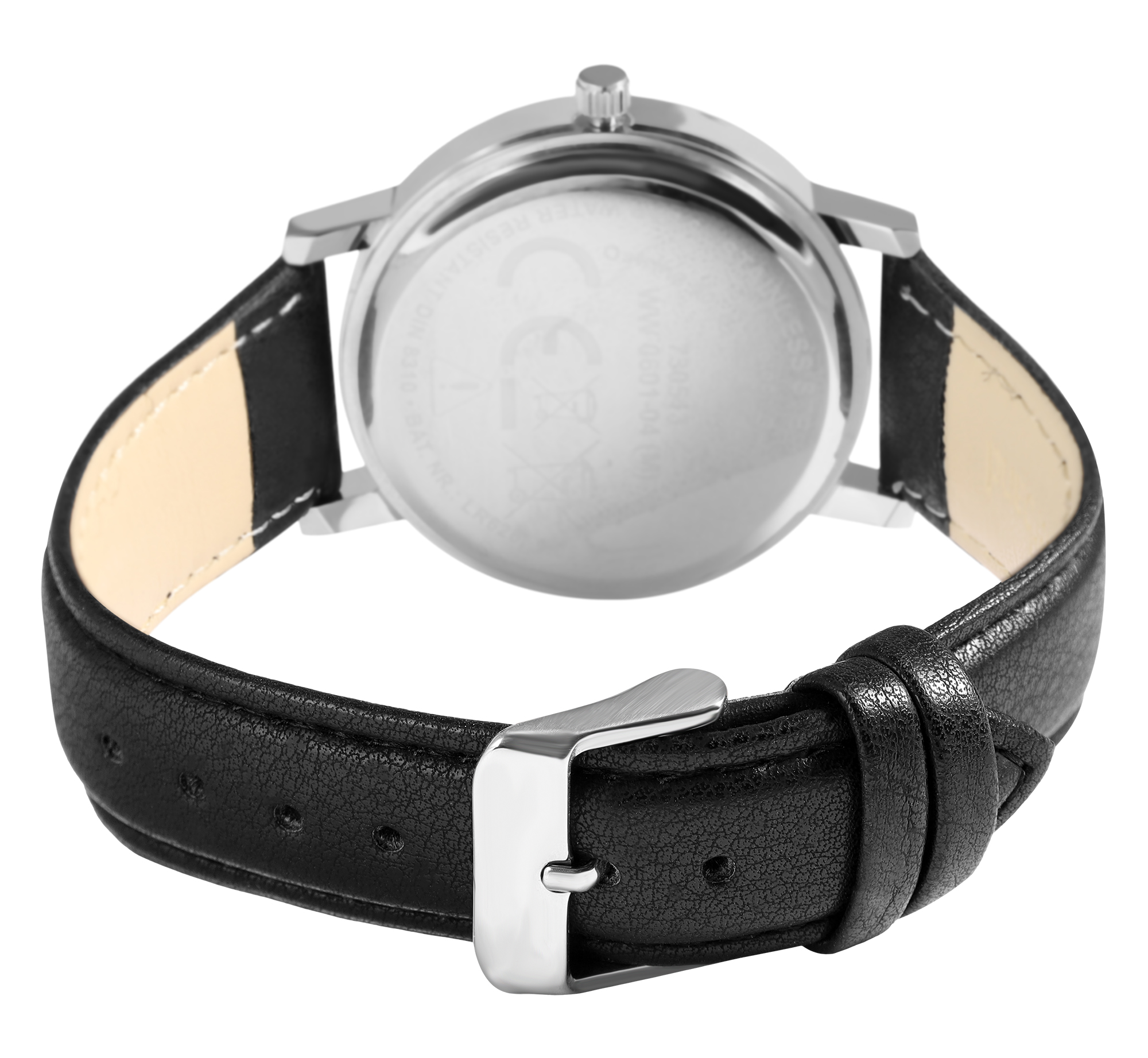 Armbanduhr, Band aus Lederimitat, Ø 40 mm, schwarz/ schwarz