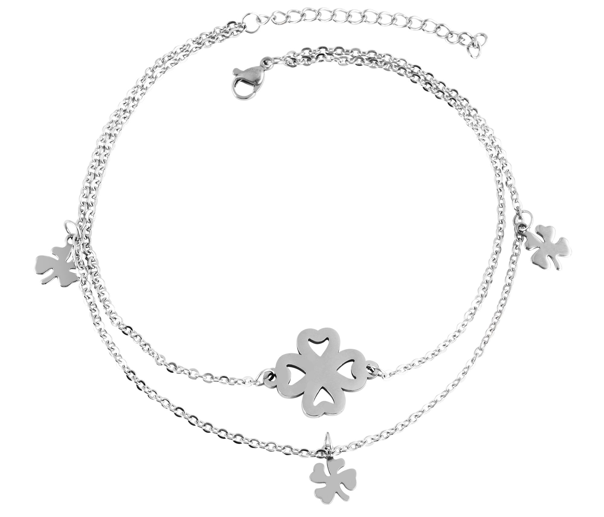 Akzent Edelstahl Fußkette, Kleeblatt-Anhänger, 26+5cm, silberfarbig