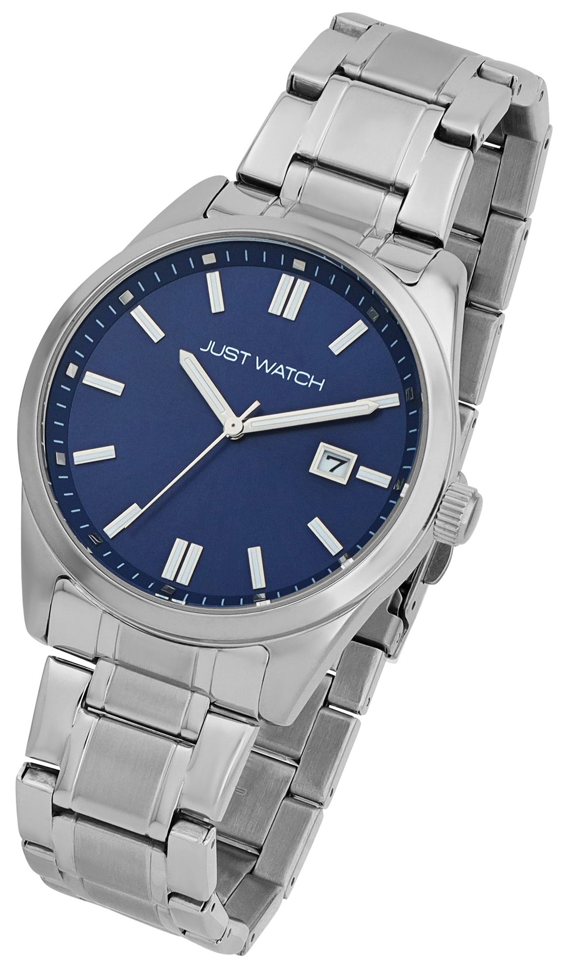 JUST WATCH Herrenuhr "Theo" mit Edelstahlband, Ø 42 mm, silberfarben/blau, 5ATM