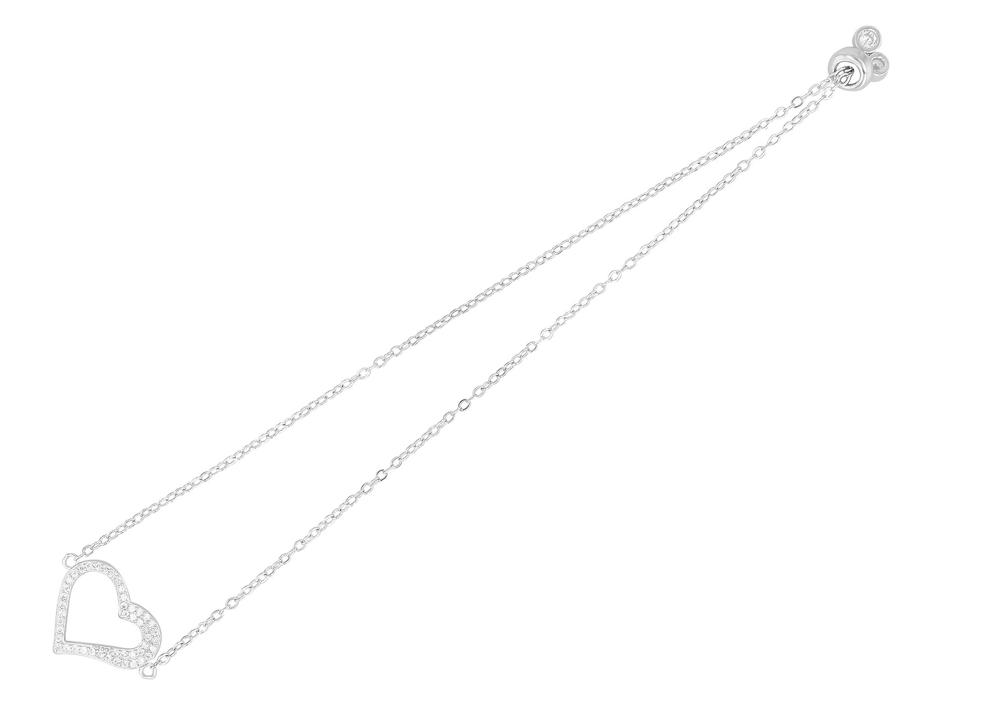 925/- Echt Silber Armband "Fen" mit besetzem Herz, rhodiniert