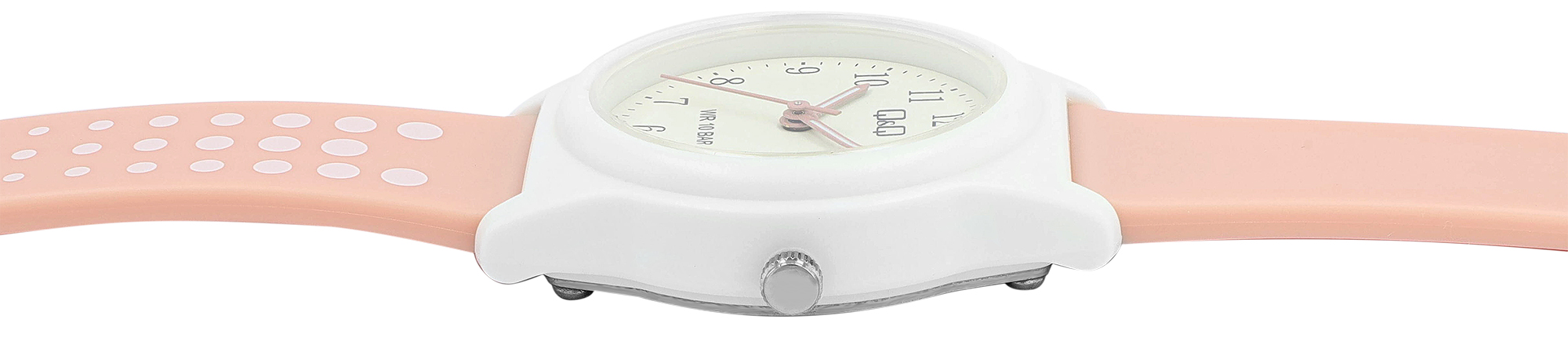 Q&Q Kinderuhr Ø 31 mm, Resinband, Peach (rosa)/ weiß - Punktemuster