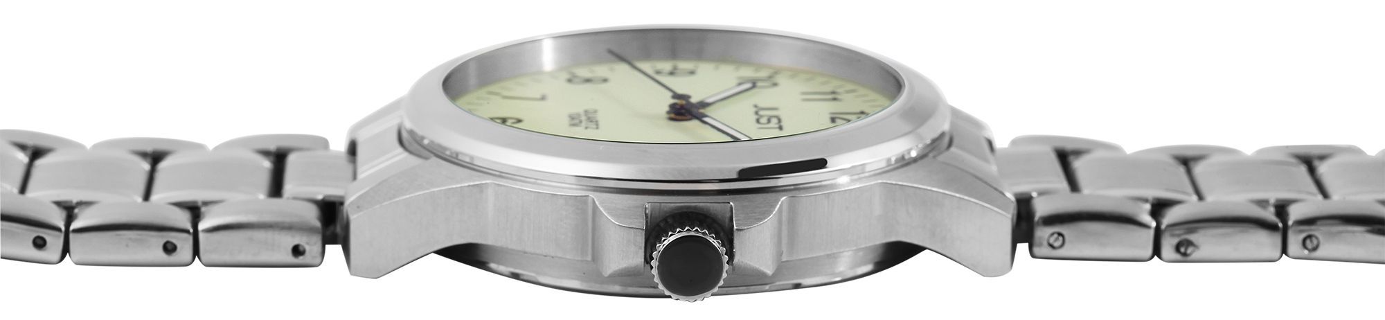 Just "Baroon" Herrenuhr mit Edelstahlband, 3-Zeiger, Datumsanzeige, silberfarben, Luminova ZB