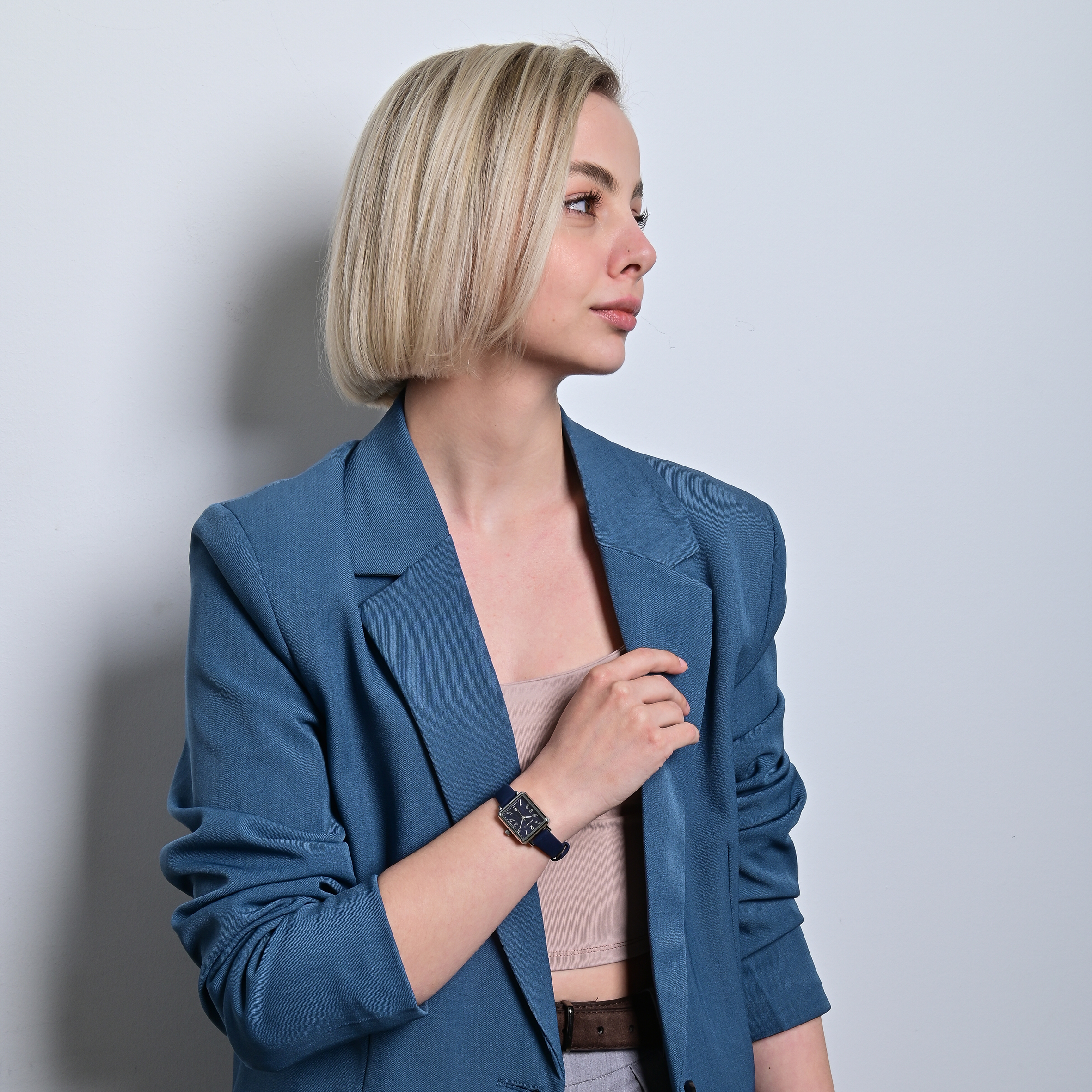 JUST WATCH Damenuhr "Aveline" mit Echtlederband, eckiges Design, blau/ silberfarben