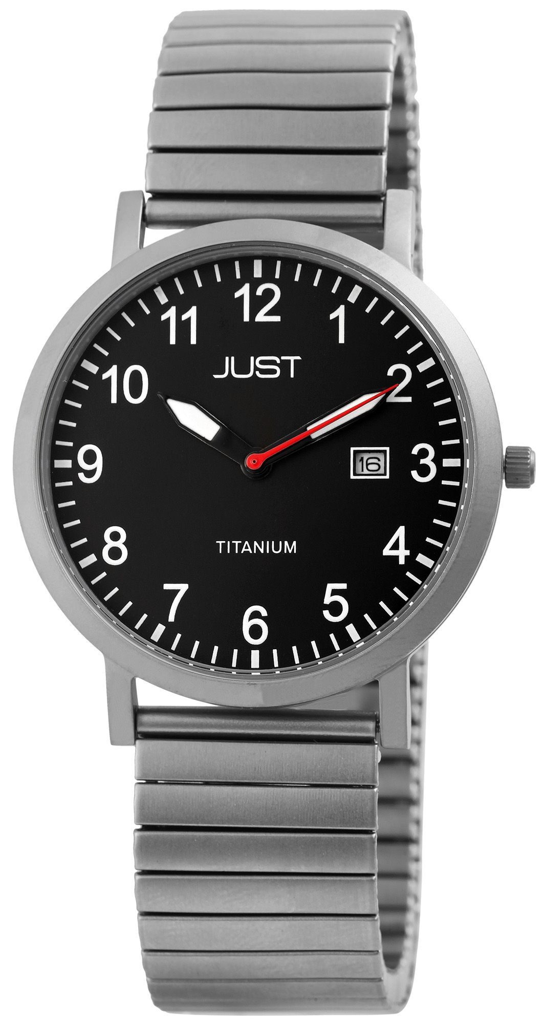 Just Herrenuhr mit Zugarmband, Titan, 5 ATM, schwarzes ZB