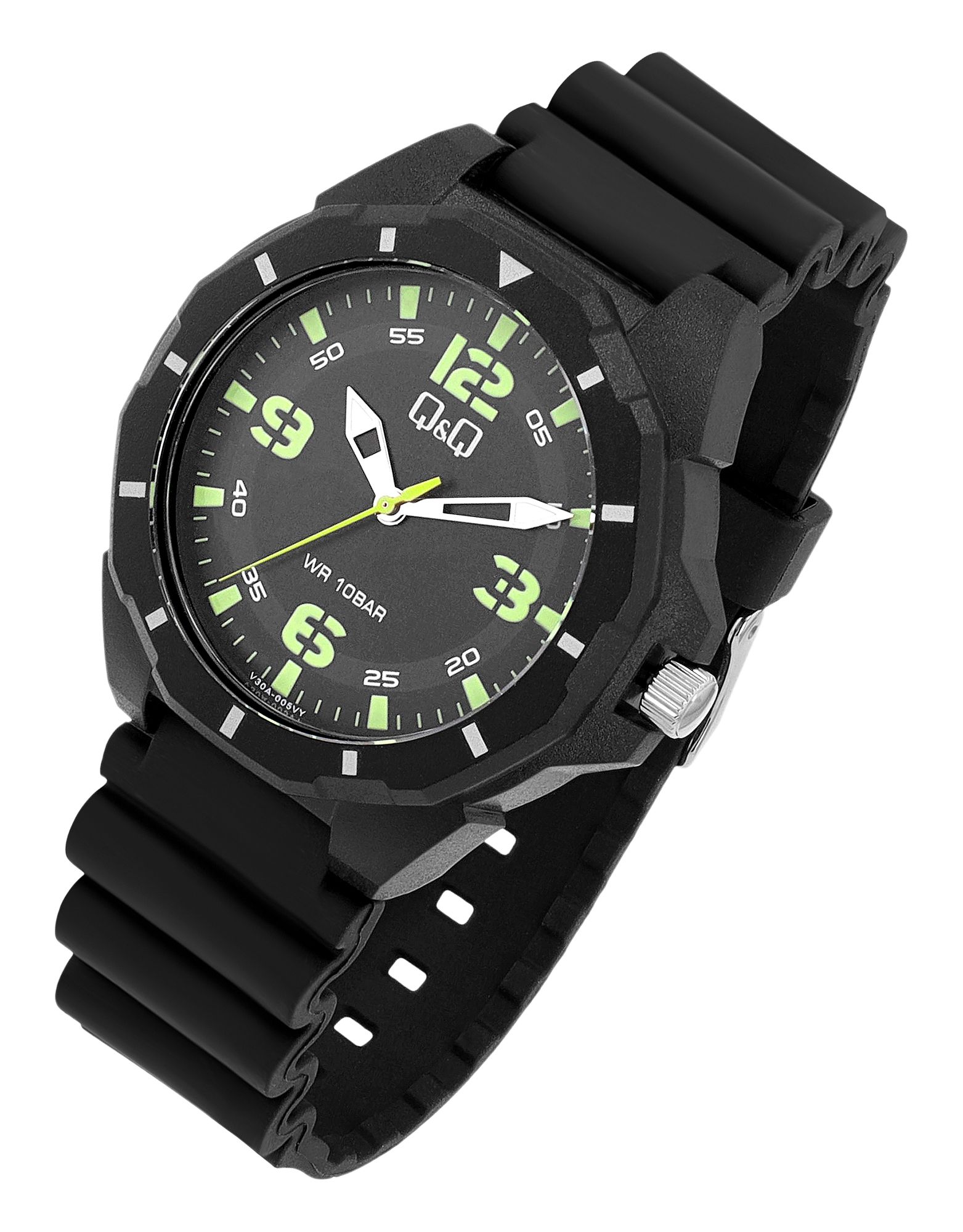 Q&Q Herrenuhr mit Resinband, Ø 43 mm, schwarz (grün)