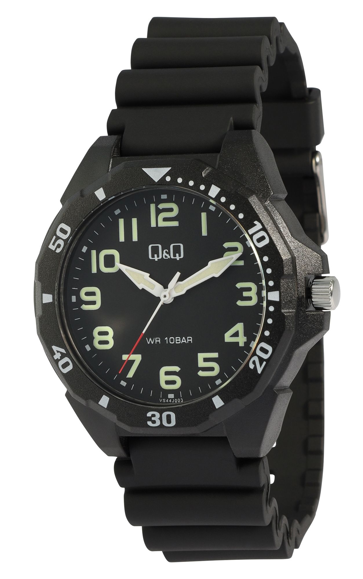 Q&Q Herrenuhr, Resinband, Ø 43 mm, schwarz