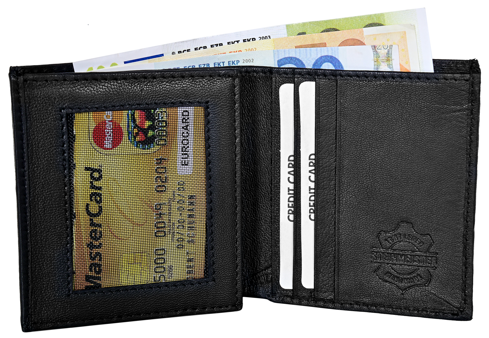 Steinmeister Echtleder Geldschein- und Kartenetui, RFID, Hochformat, schwarz