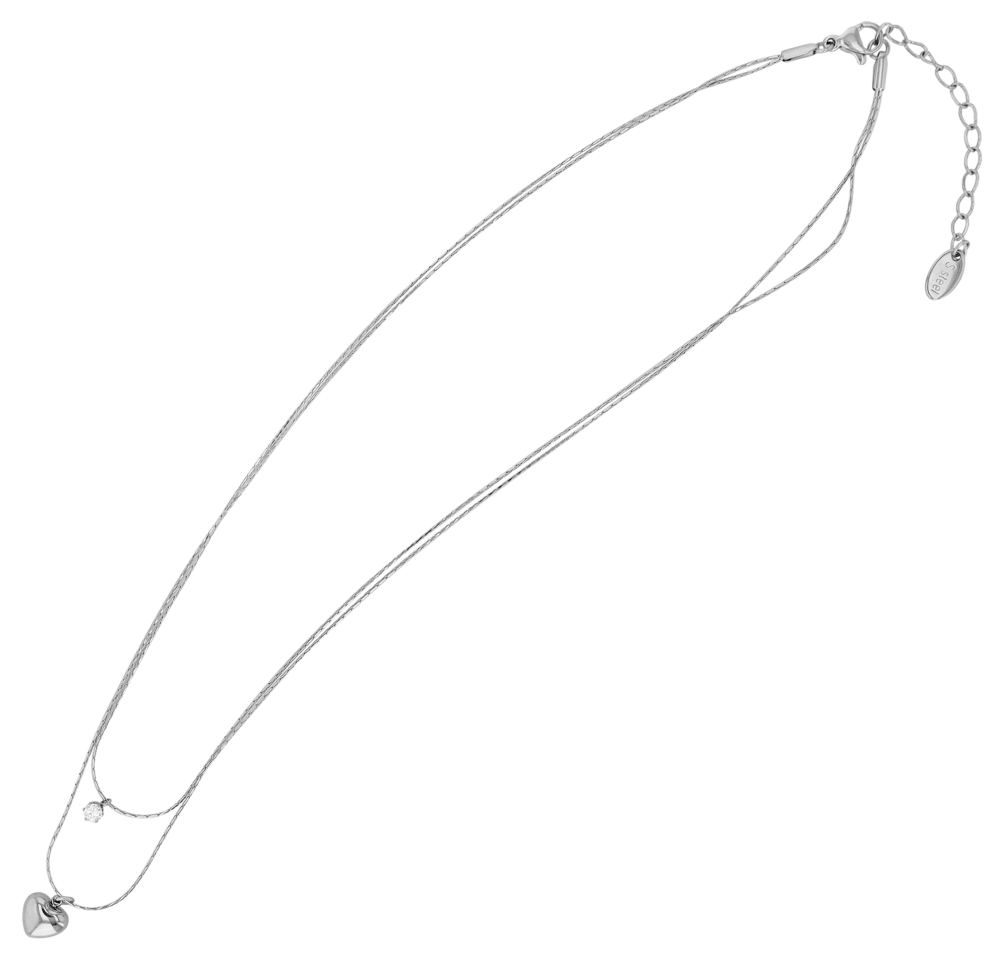 "Yomira" Edelstahlkette mit Anhänger, Herz, Two-Layers, 38 - 42 cm + 5 cm
