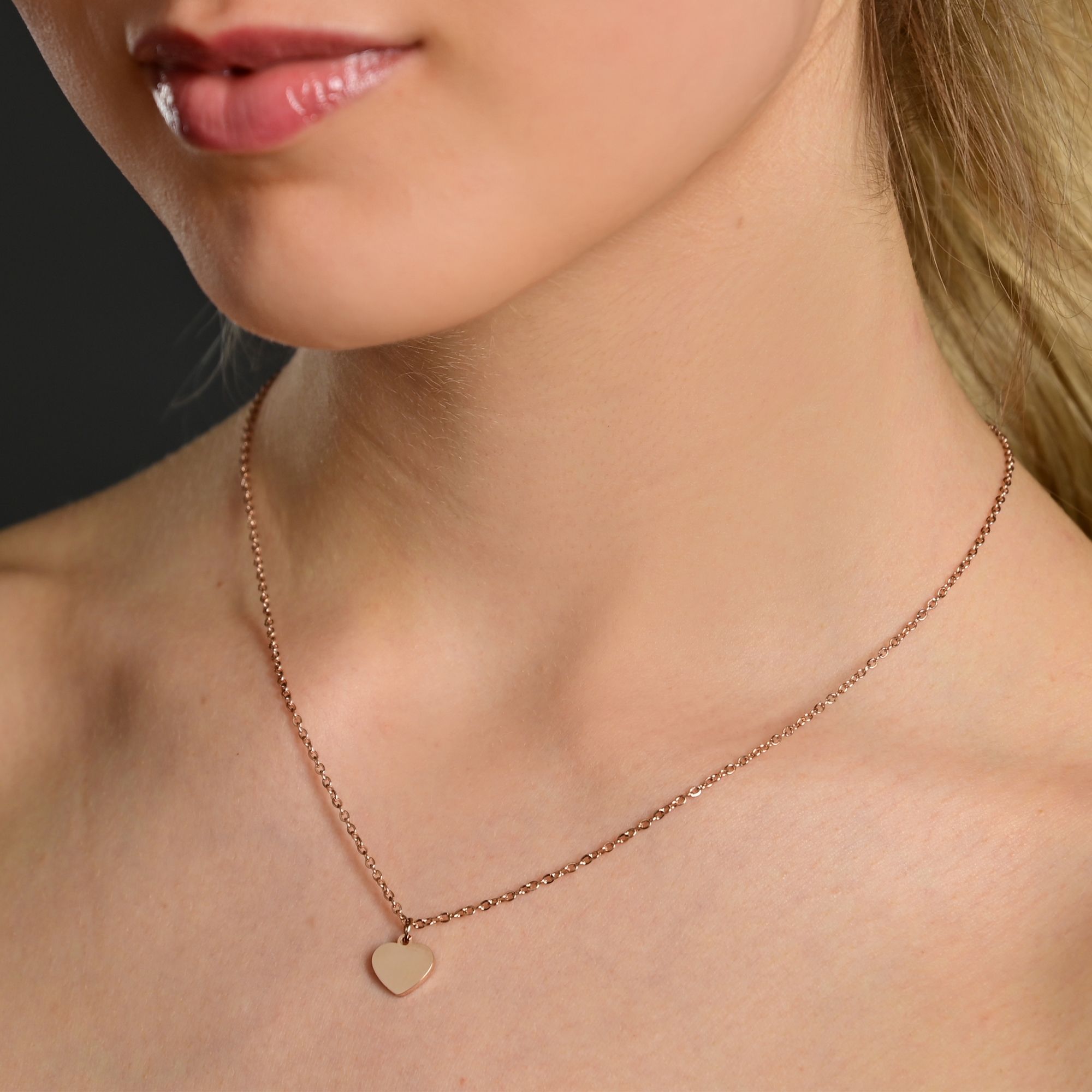 "Katrin", Edelstahl Kette mit Anhänger - Herz, Gravur, 45 + 5 cm, roségoldfarben
