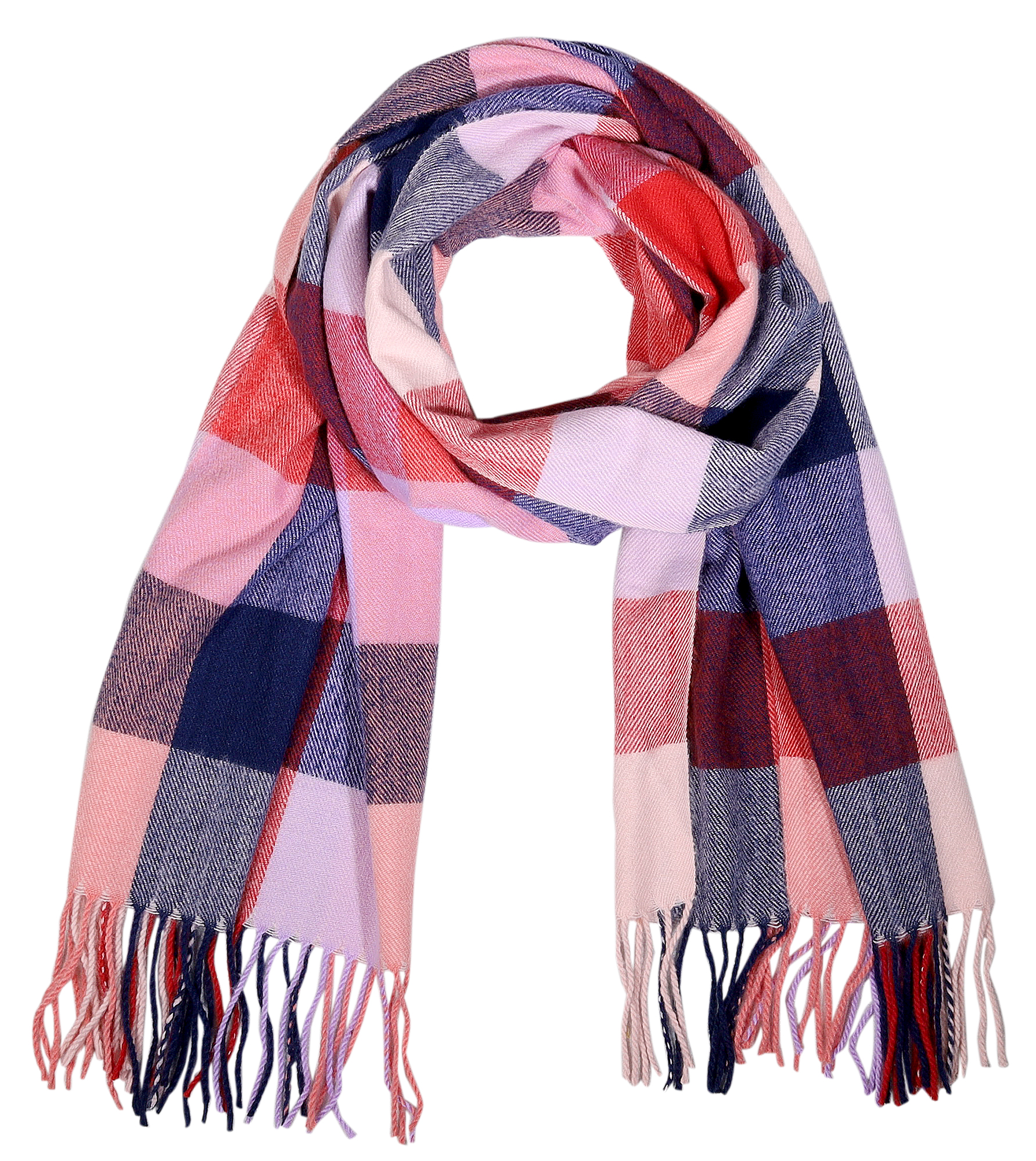 Winterschal Karo-Muster, mehrfarbig (rot/ lila/ rosa), 100% Viskose, VE 4