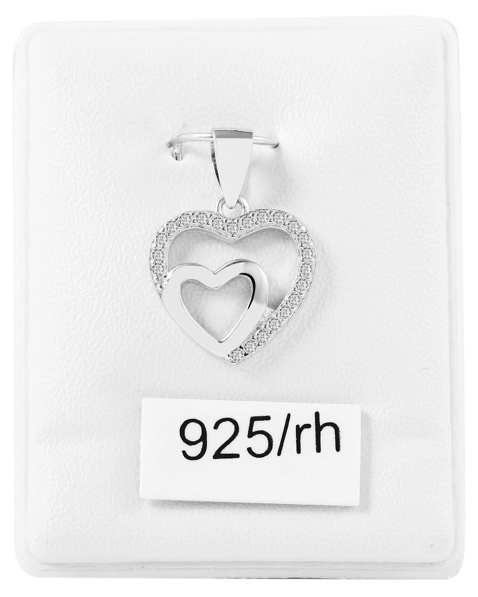 "Cariela" 925/- Echt Silber Anhänger - Herz (o. Kette) , Zirkonia, rhodiniert