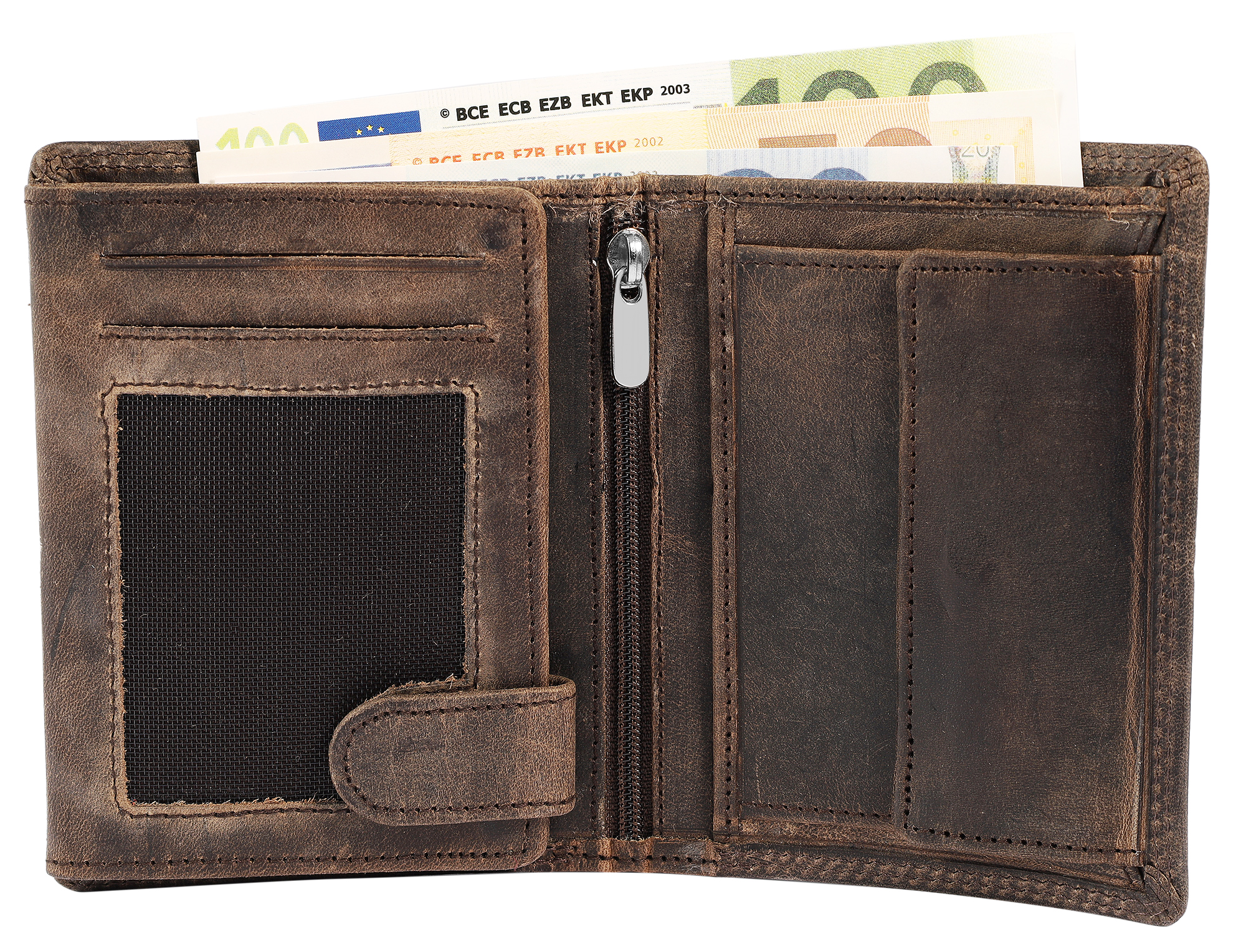 Akzent Echt Leder (Hunter-Leder) Geldbörse, RFID, Hochformat, "Segelschiff", dunkelbraun