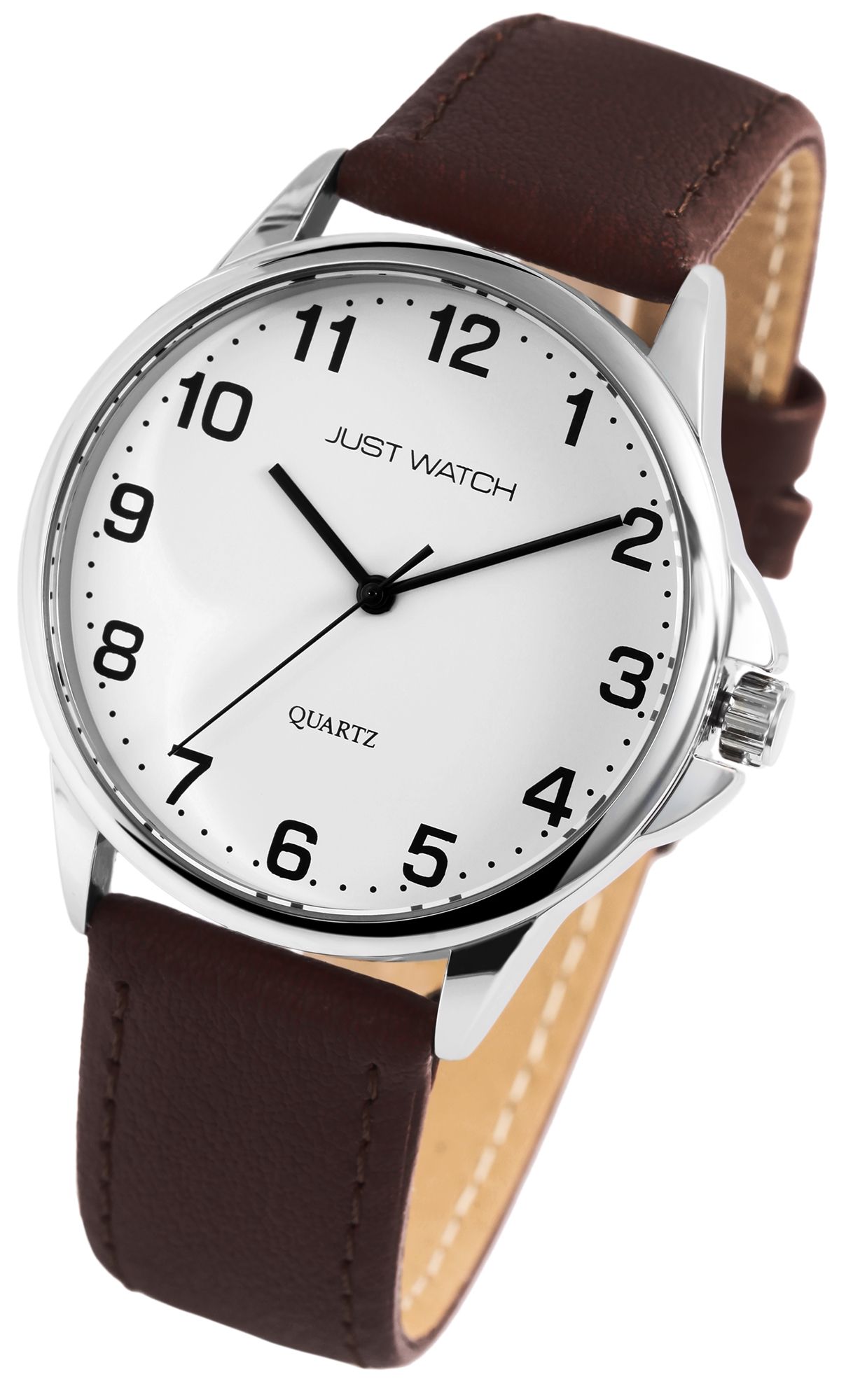 Just Watch "Bernard" Herrenuhr Ø 39 mm, Echtlederband, braun/ silberfarben/ weiß