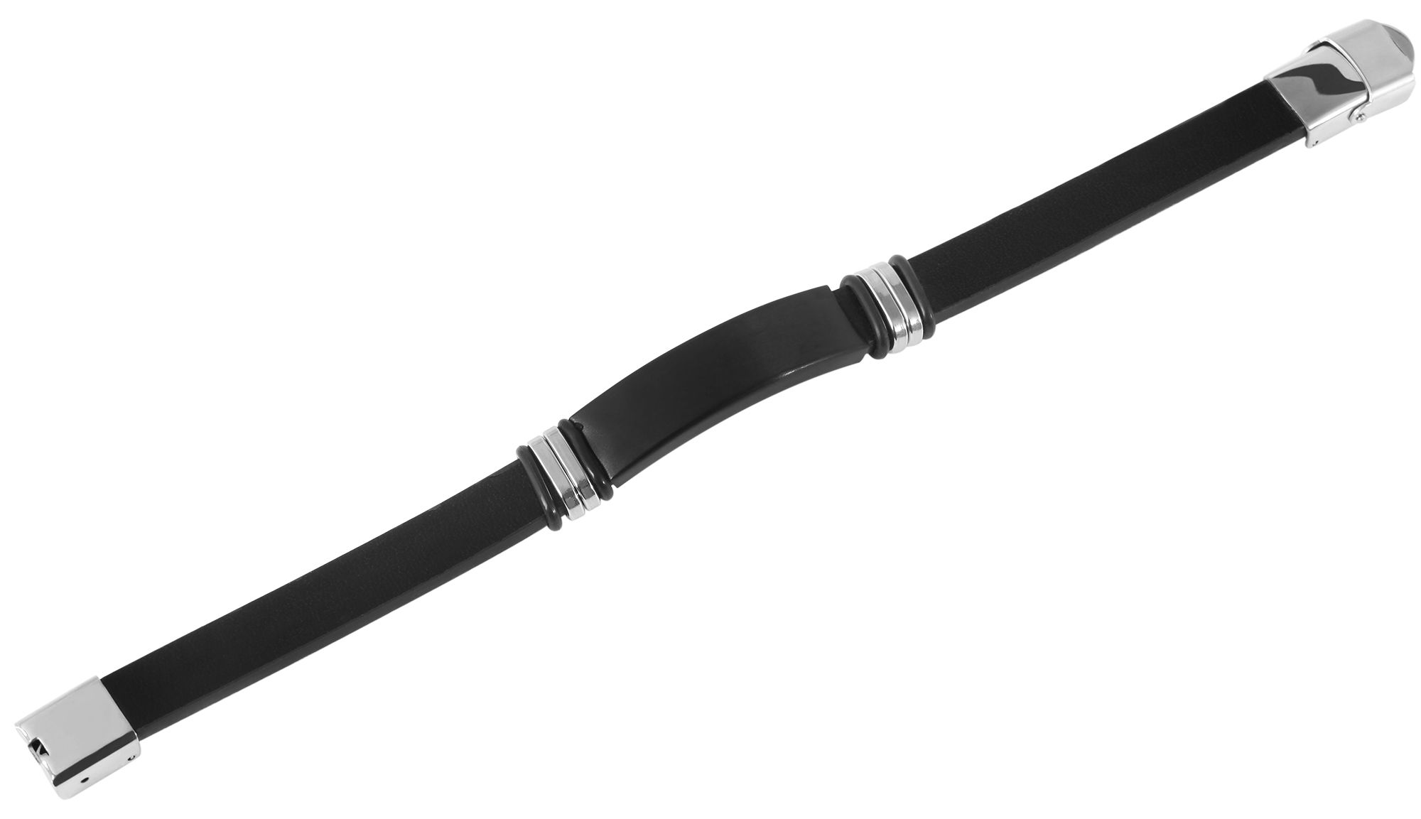"Jonah" Echtlederarmband mit Edelstahl Gravurplatte, 22 cm, schwarz