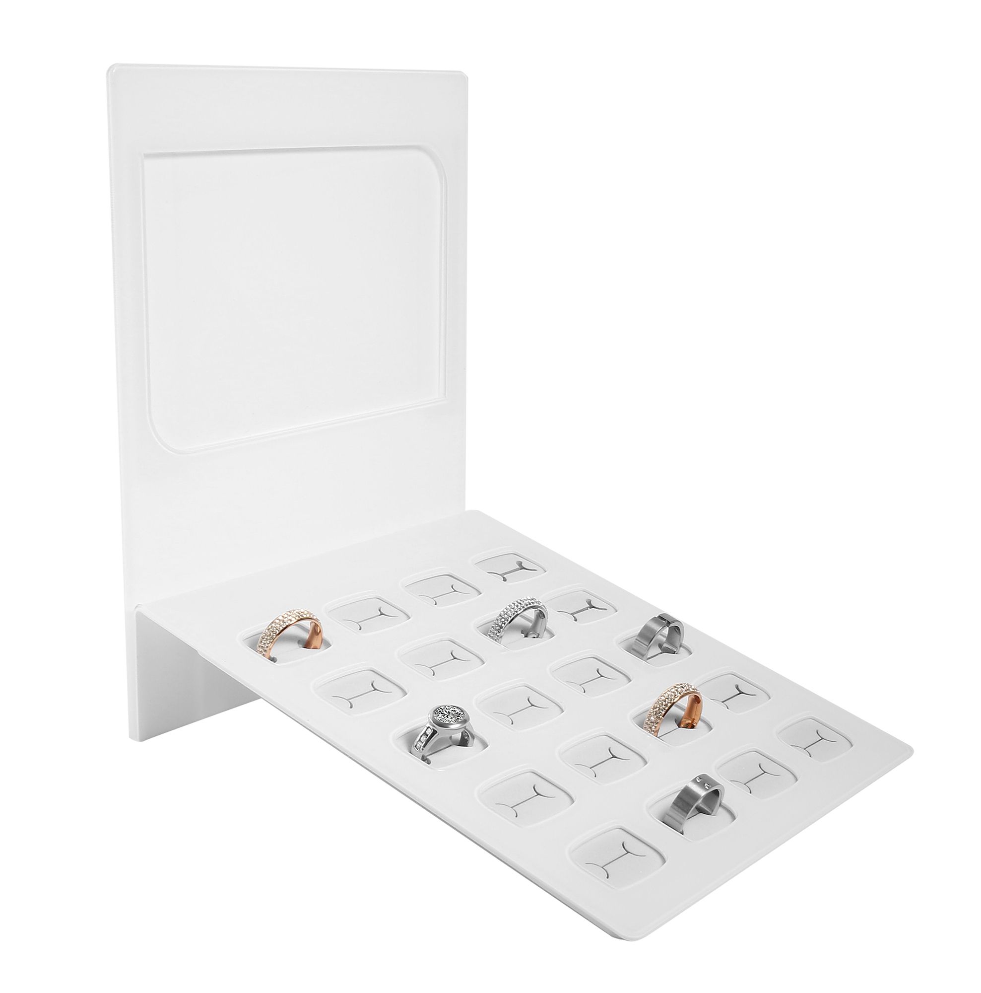 Ringdisplay aus Acryl mit transparentem Werbeaufsteller, weiß
