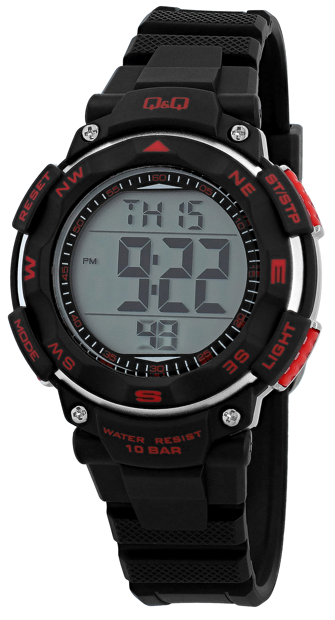 Q&Q Herren-/Jugend Digitaluhr, Kunststoff, Silikonarmband, schwarz, 10 ATM, Ø 36 mm