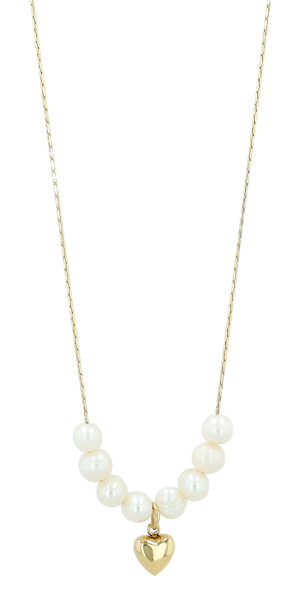 "Amma" Edelstahl Kette + Anhänger - Herz/ Süßwasserperlen, 40+5 cm, goldfarben
