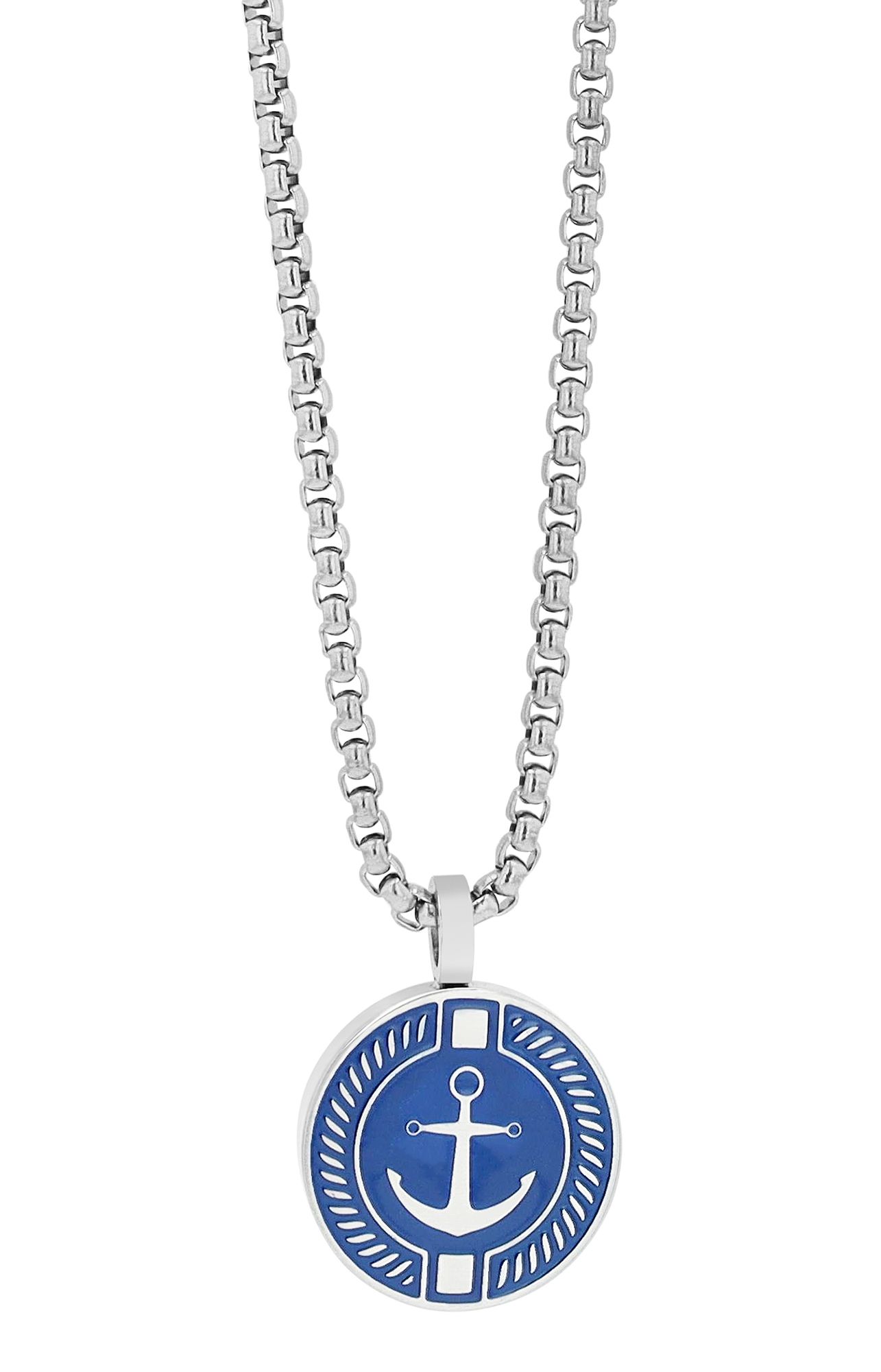 "Damir", Unisex Edelstahlkette, Anker, 60 cm, silberfarben/blau