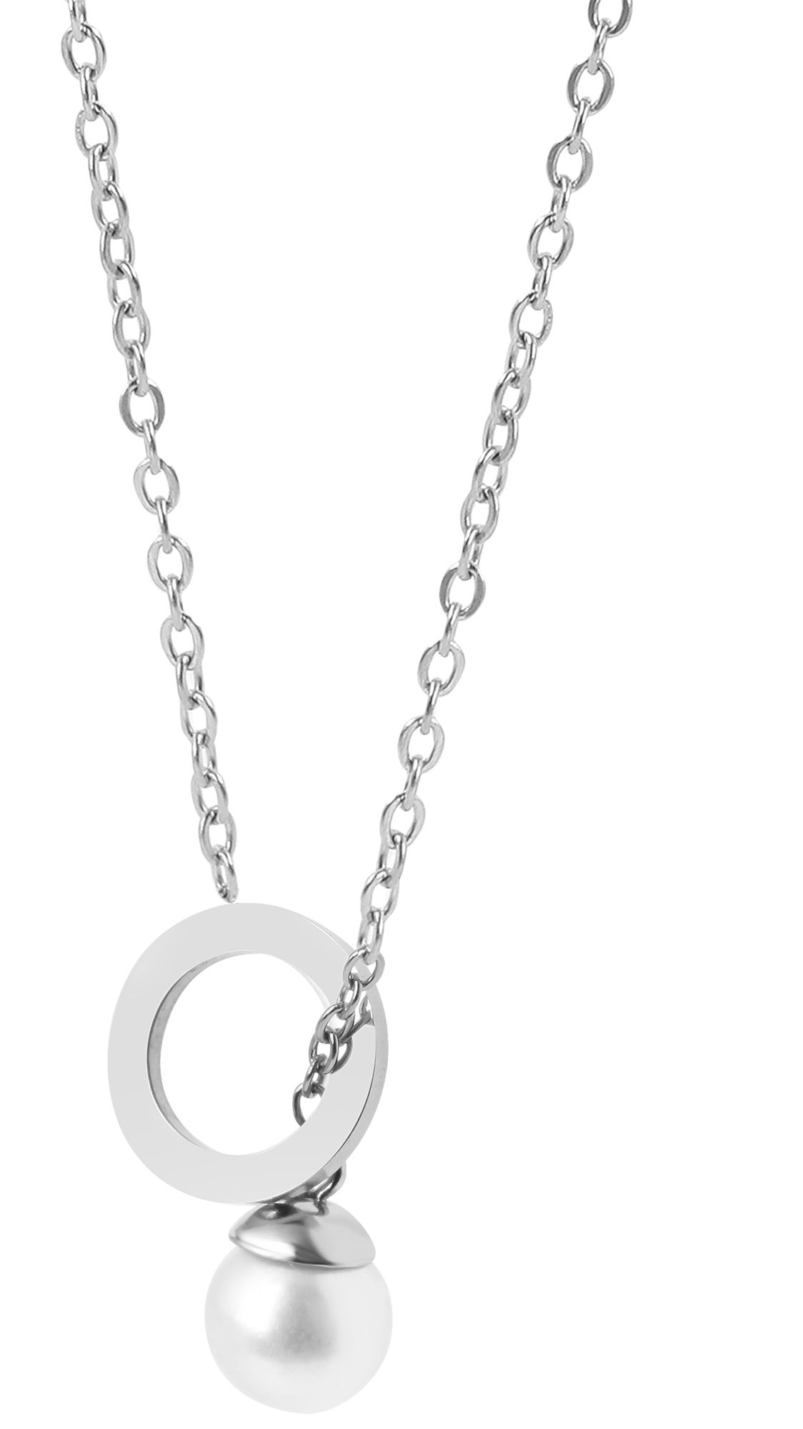 Akzent Schmuckset, Kette und Ohrstecker, Edelstahl, Perle, silberfarben