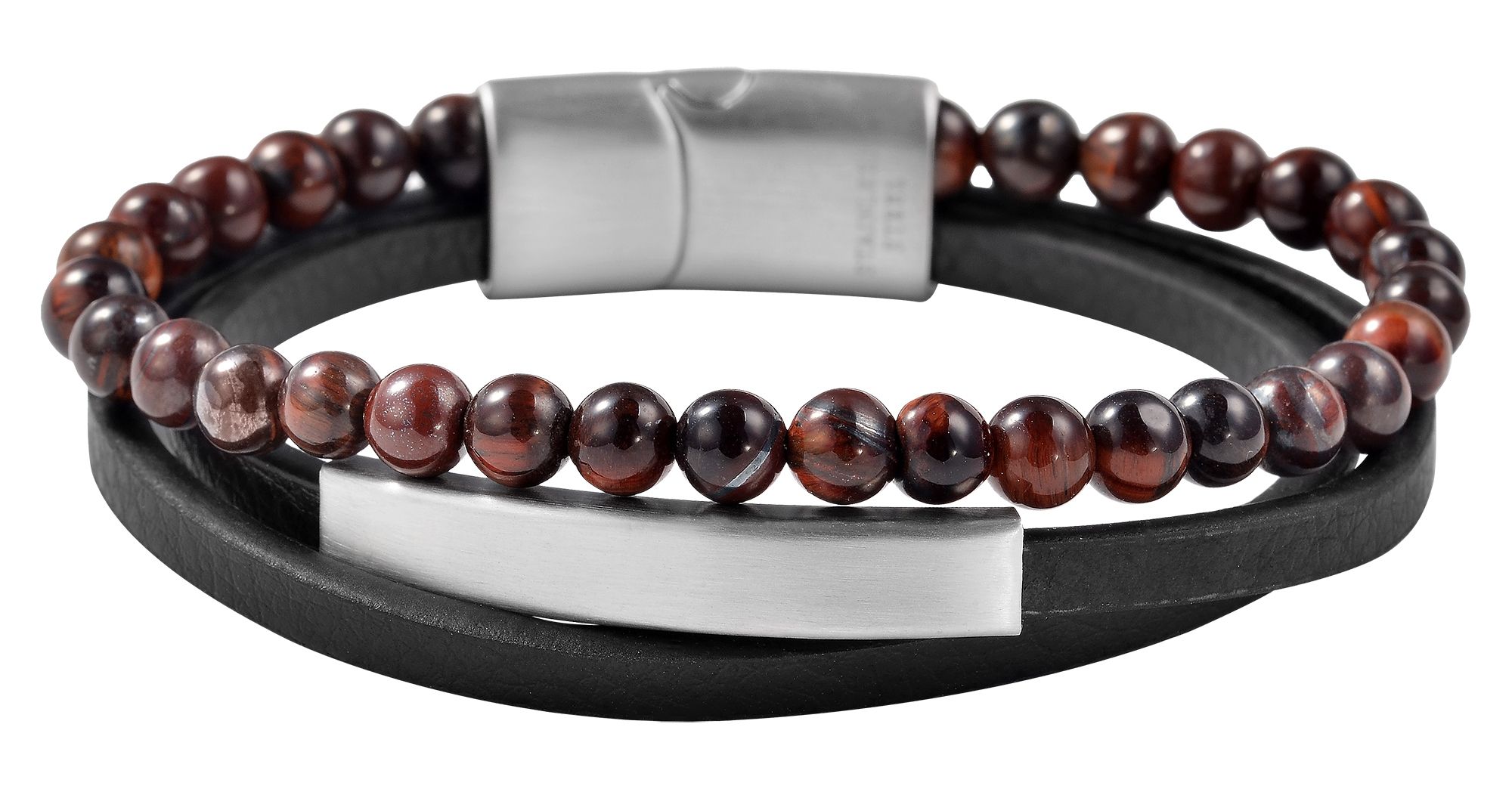 Akzent Armband aus Lederimitation mit Tigerauge, 19 cm
