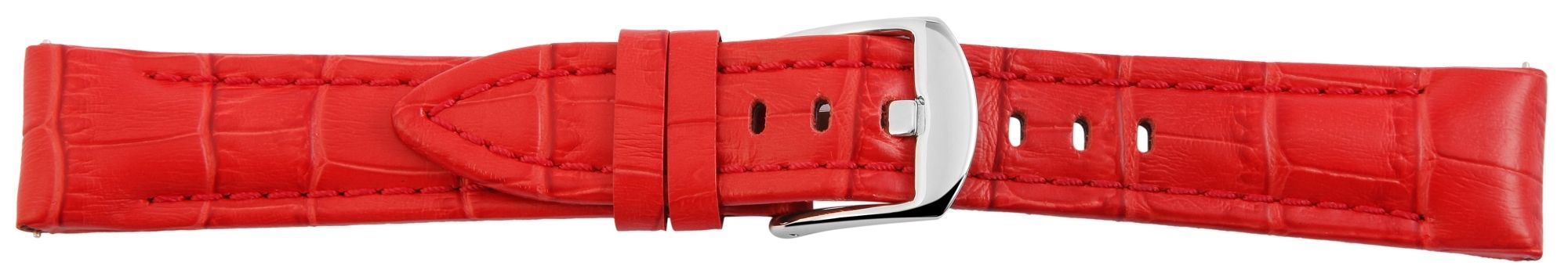 Echtleder-Uhrenarmband, rot, Krokooptik, 22 mm
