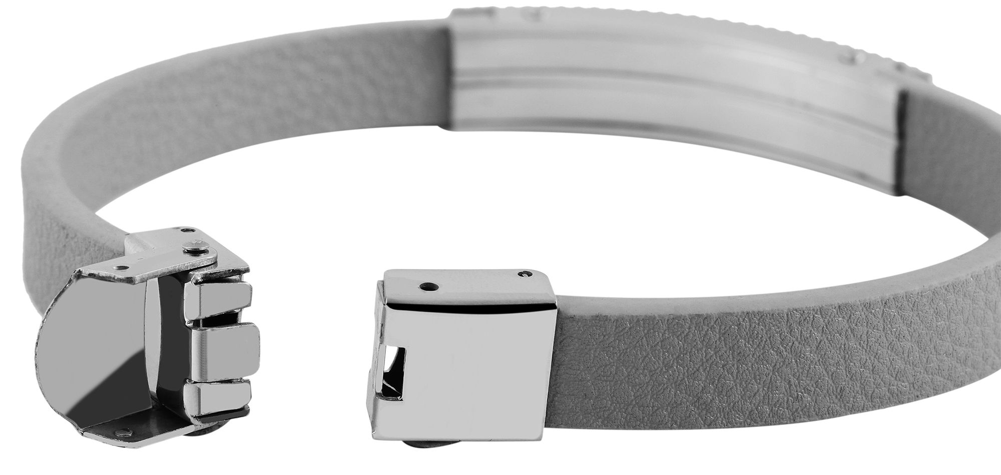 Echtlederarmband, grau mit Edelstahlelement, silberfarben