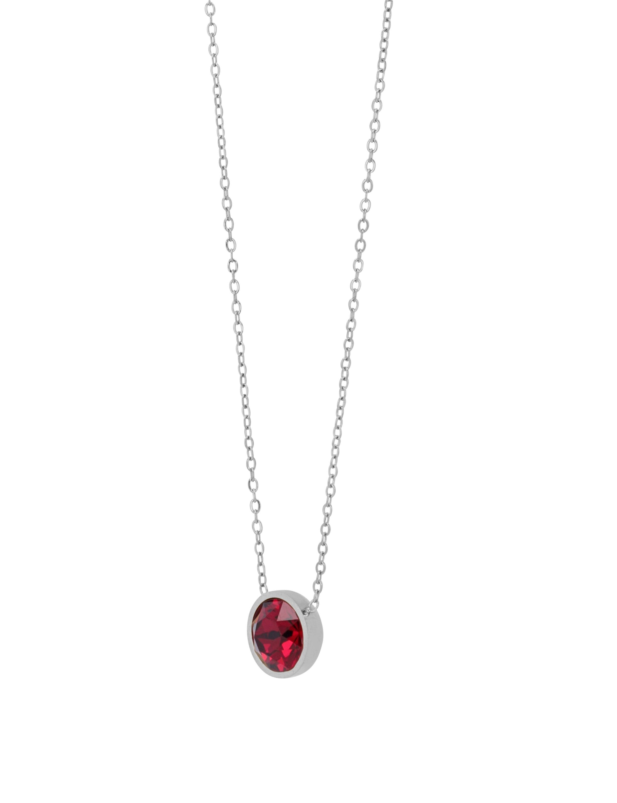 Akzent Halskette "Myla" mit rotem Swarovski Anhänger Ø 10 mm, Edelstahl, silberfarben