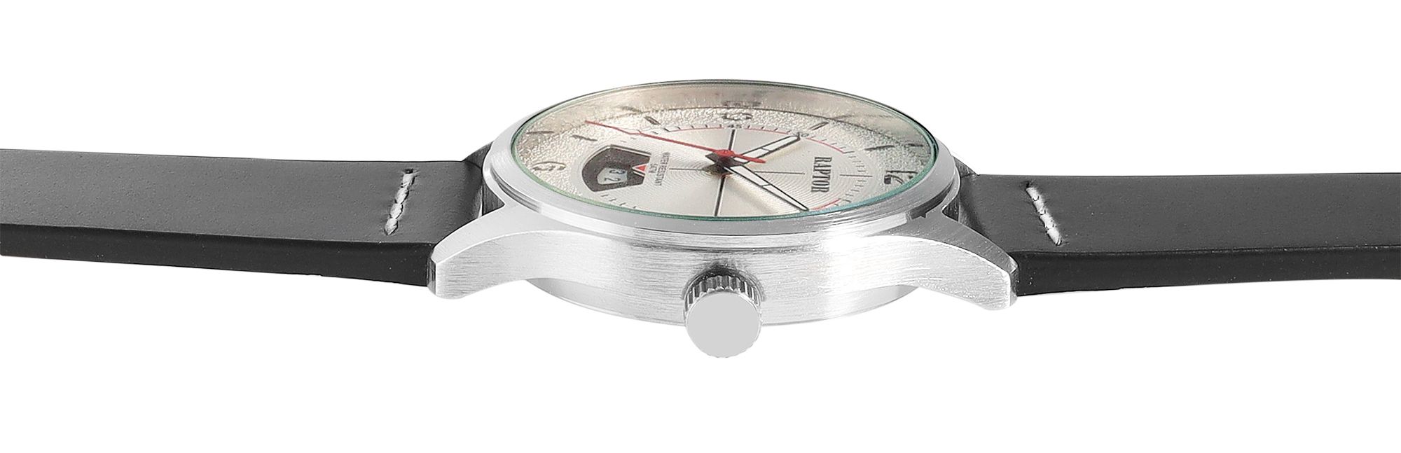 Raptor Herrenuhr "Falkor" mit Lederarmband, Datumsanzeige, 5 ATM, schwarz/ZB silberfarben