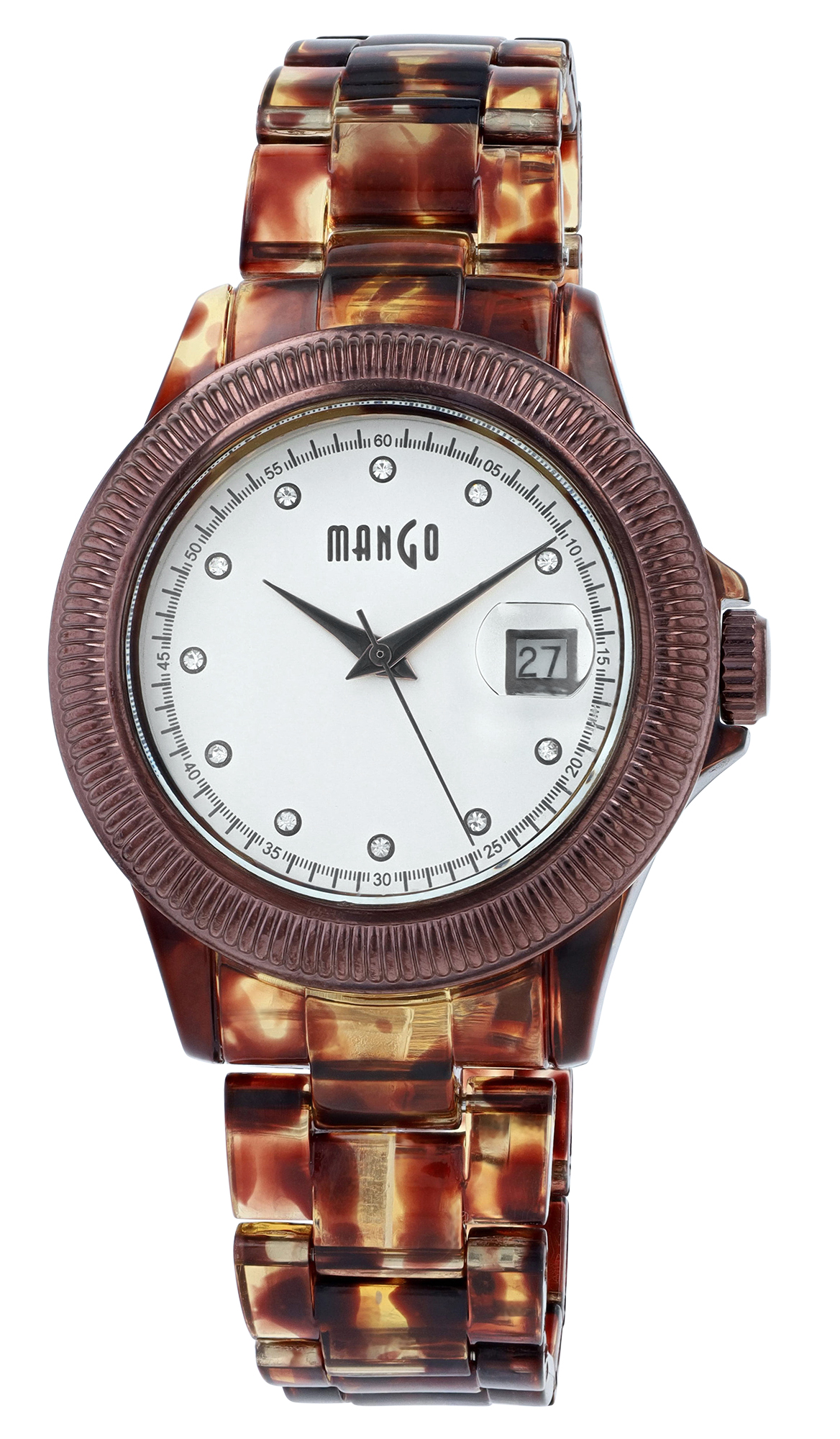 Mango Damenuhr Ø 40 mm, Kunststoffband, braun (Schildpatt-Optik)/ braun