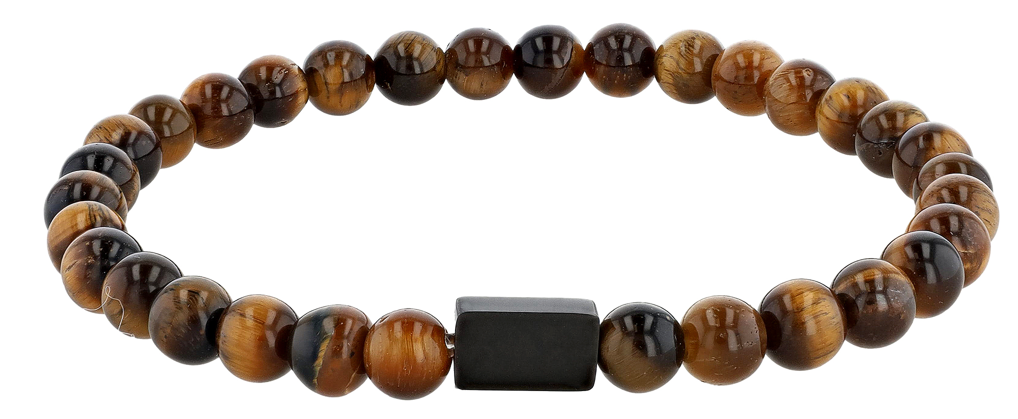 "Jareth", Kugelarmband, Tiegerauge, gravurfähiges Edelstahlelement, schwarz