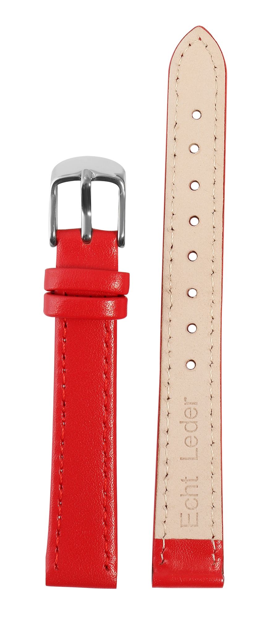Uhrenarmband aus Echtleder, genäht, rot, 14 mm