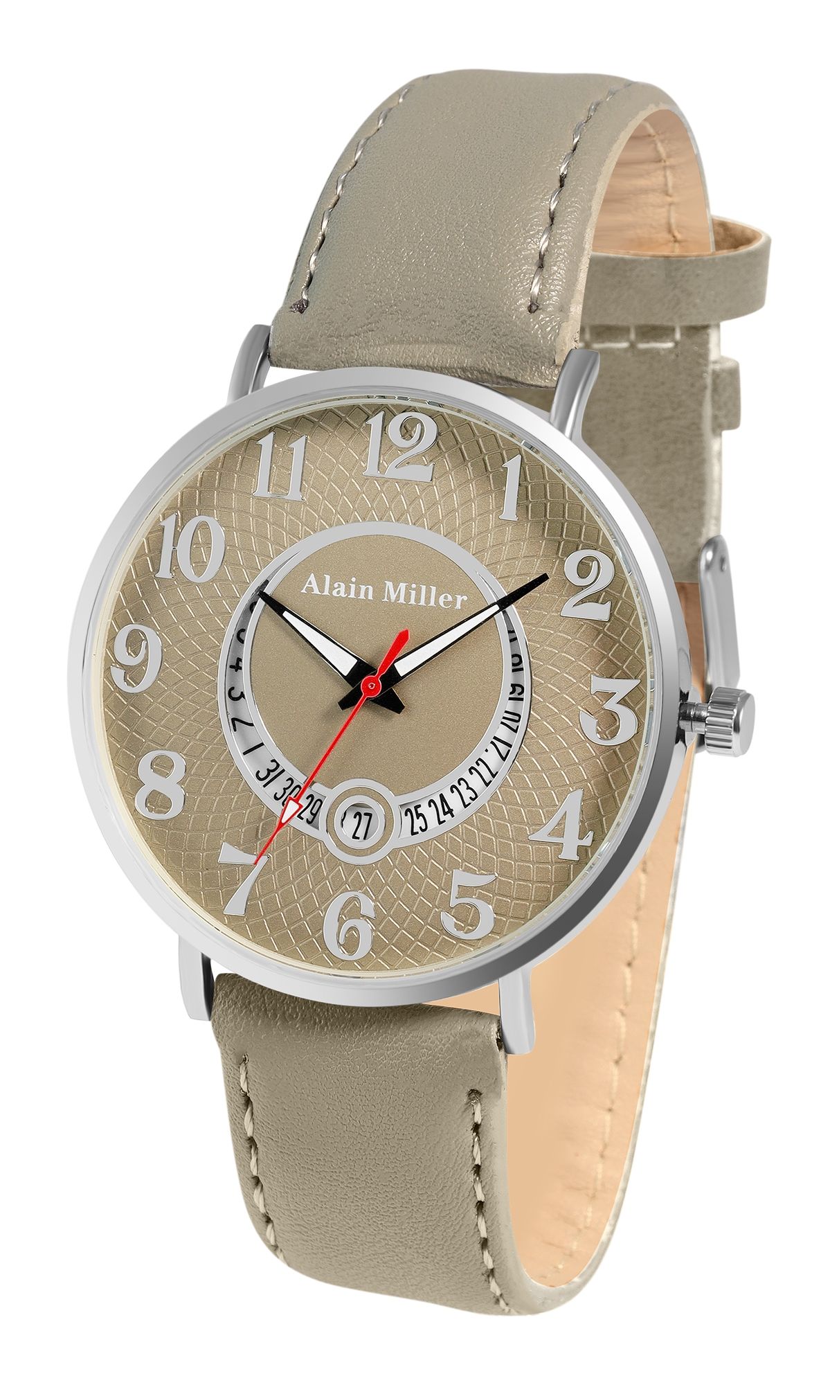 Alian Miller Herrenuhr mit Band aus Lederimitat, grau, grau