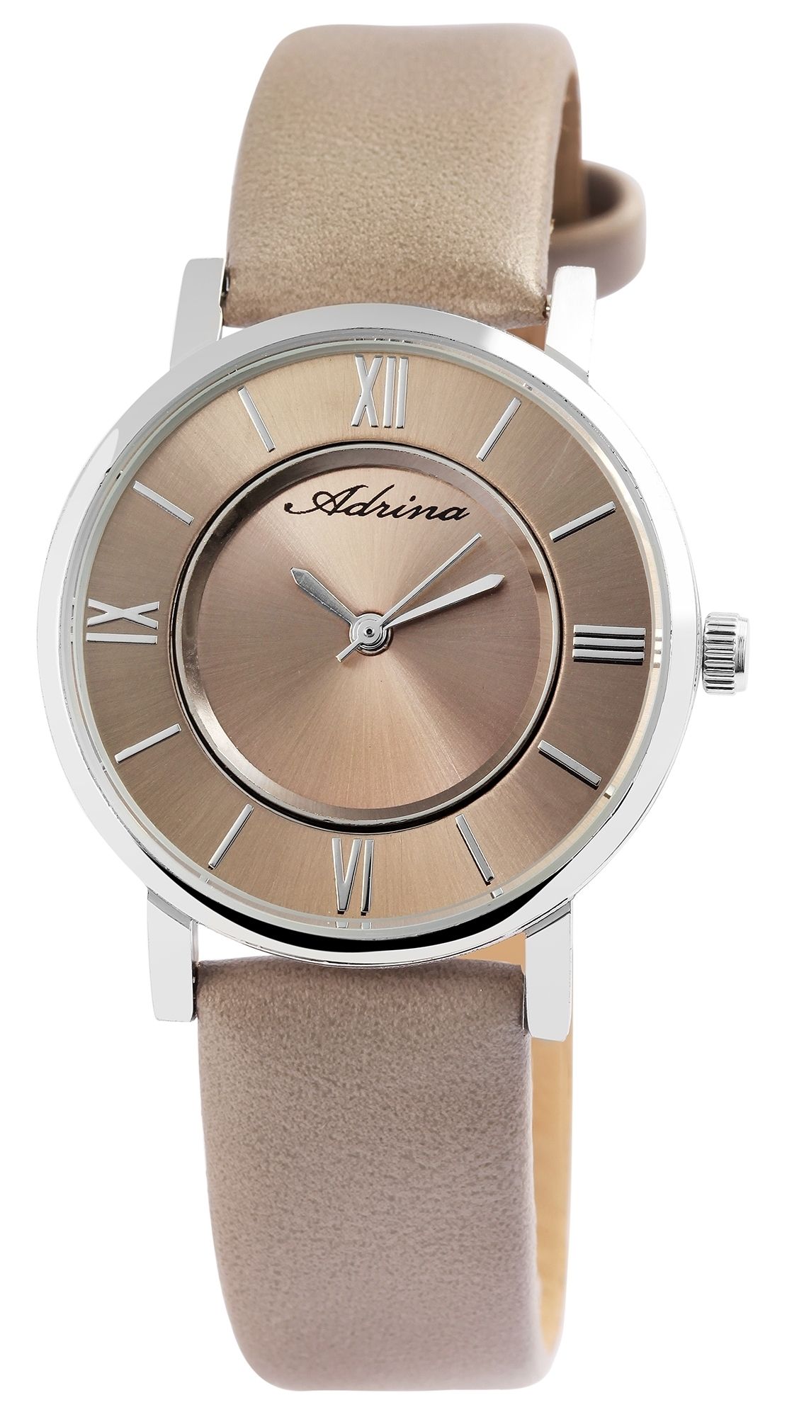 Adrina Damenuhr mit Lederimitationsband, Ø 32 mm, beige/ silberfarben