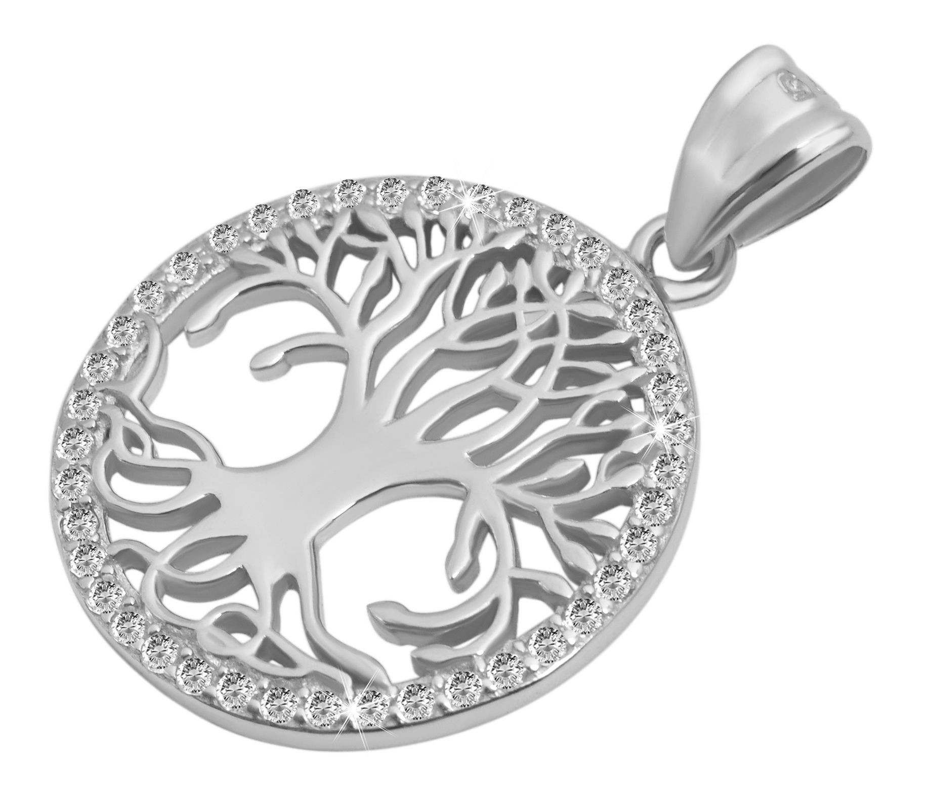 "Majara" 925/- Echt Silber Schmuckset (Ohrringen & Anhänger) Lebensbaum, Zirkonia, rhodiniert