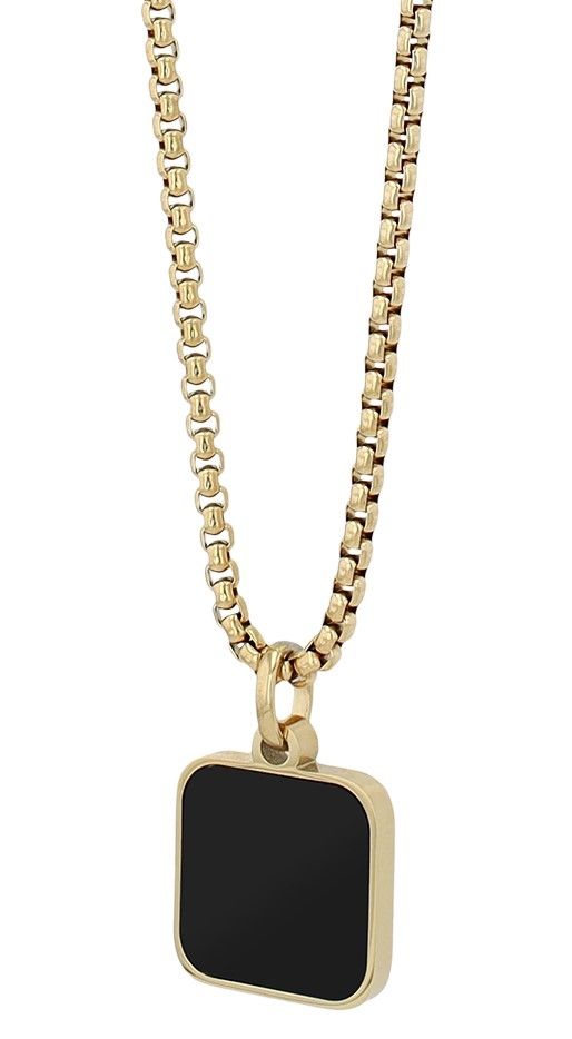"Naturella", Edelstahl Kette mit Naturstein-Anhänger, 61 cm, goldfarben/ schwarzer Achat