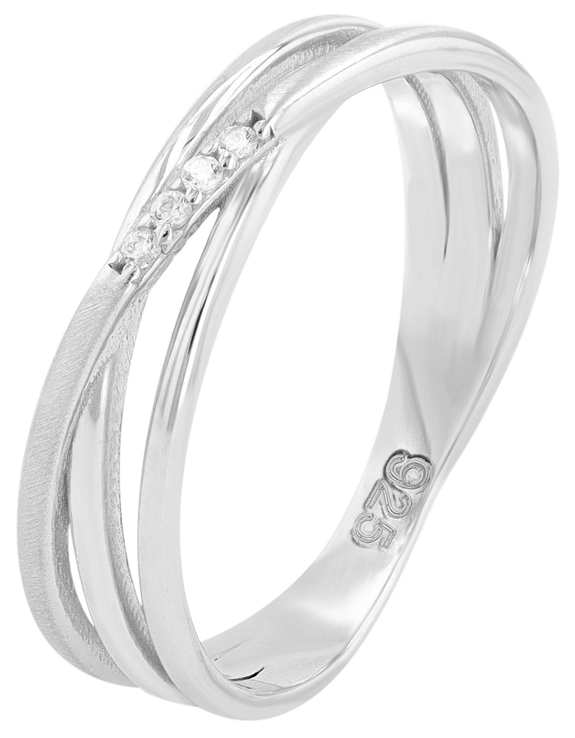 "Amy" 925/- Echt Silber Ring, 3-reihig, Zirkonia, rhodiniert, Gr. 52