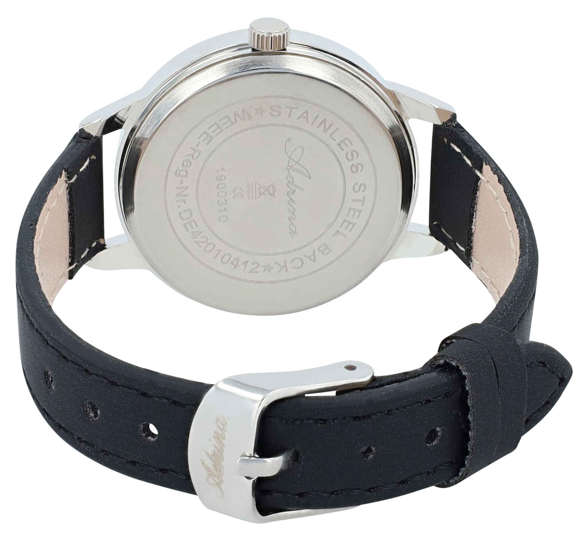 Adrina Damenuhr mit Lederimitationsband, Ø 34 mm, schwarz