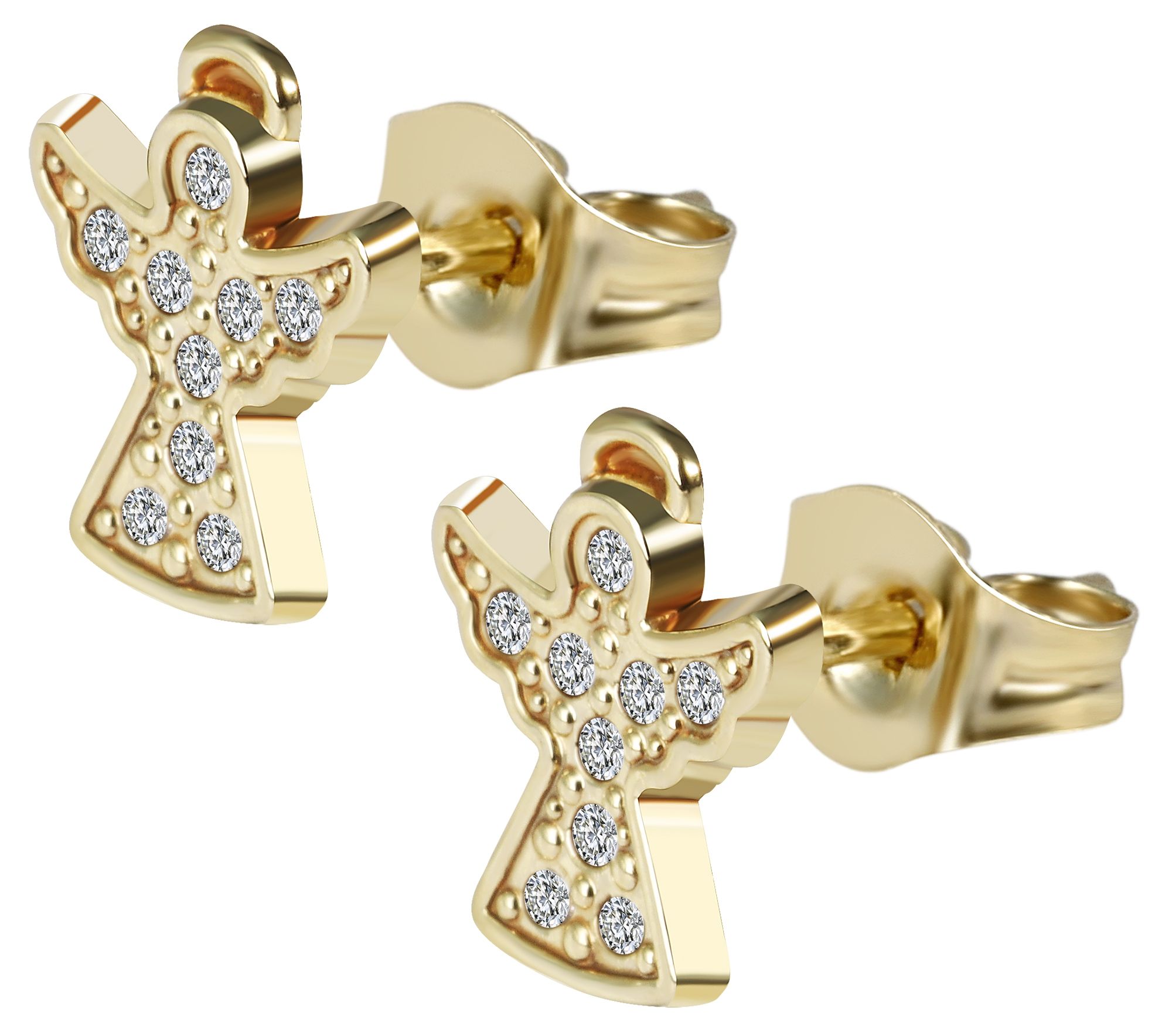 333/- Gold "Elina" Ohrstecker, kleiner Engel mit Zirkonia, Gelbgold, 8 Karat, Kinder
