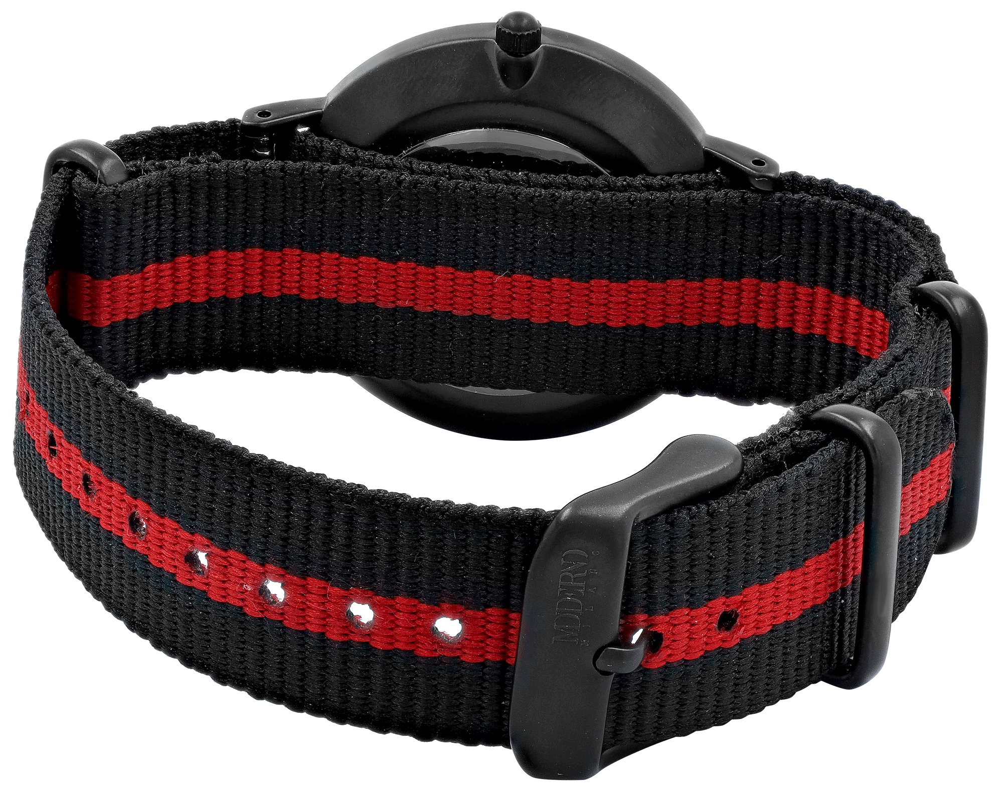 Moderno Milano Edelstahl Damenuhr 36,5 mm, Saphirglas & Nylon-NATO-Band (Schwarz-Rot), schwarz