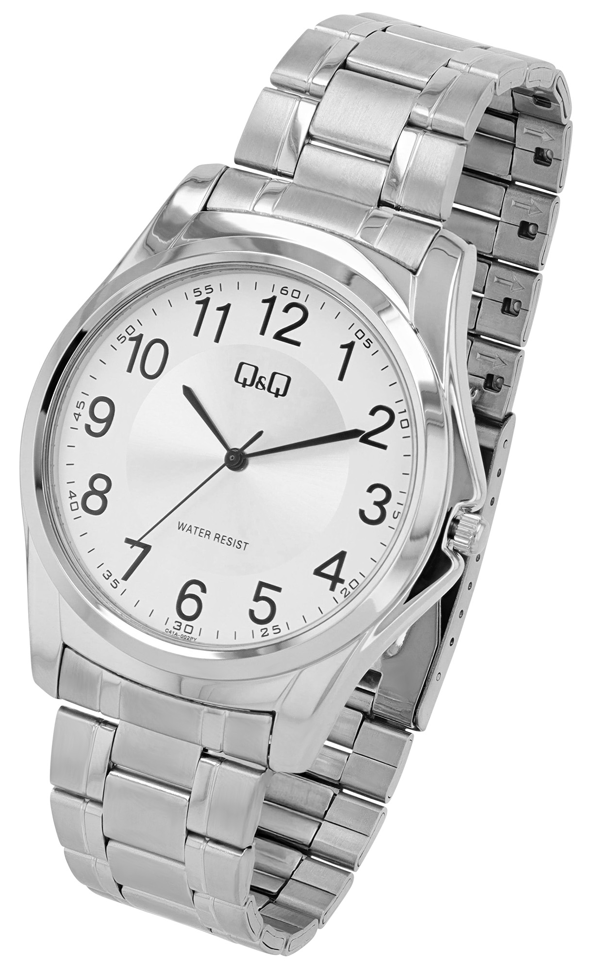 Q&Q Herrenuhr Ø 45 mm, Edelstahlband, silberfarben/ weiß