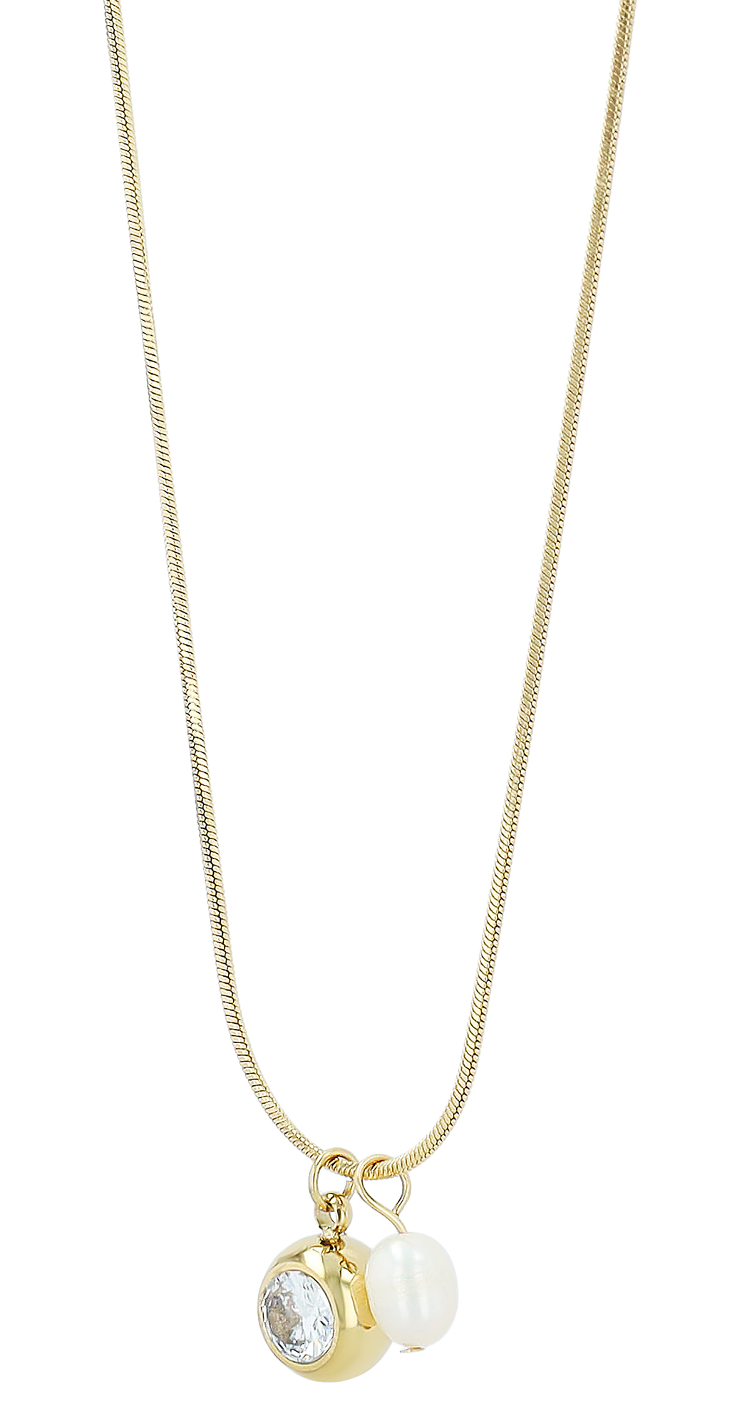 "Alyssa" Edelstahlkette mit Anhänger Zirkonia und Süßwasserperle 41 + 5 cm, goldfarben