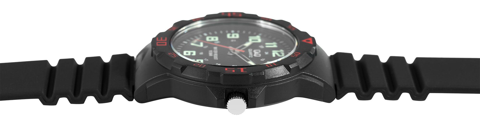 Q&Q Herrenuhr mit Silikonarmband, Ø 43 mm, schwarz/ rote Details
