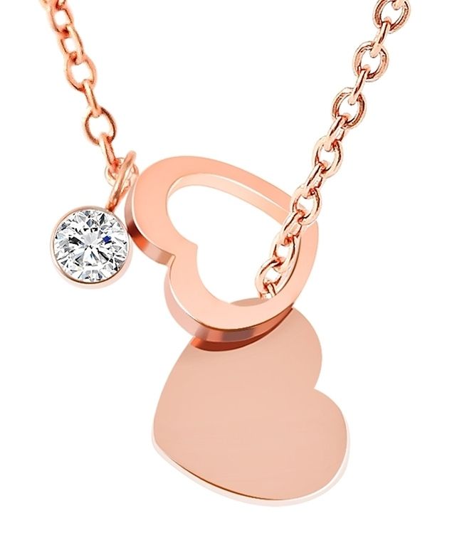 "Priscella" Edelstahl Kette mit Anhänger, Herz/ Similistein, roségoldfarben