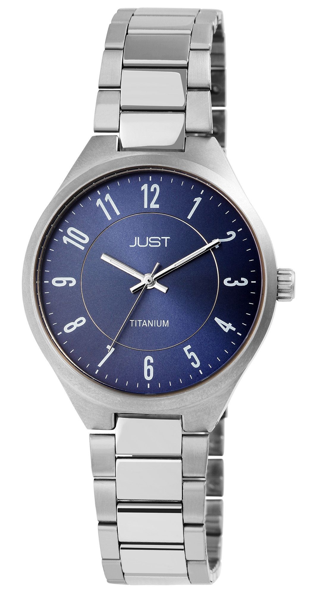 Just Damenuhr mit Gliederarmband, Titan, 5 ATM, blaues ZB