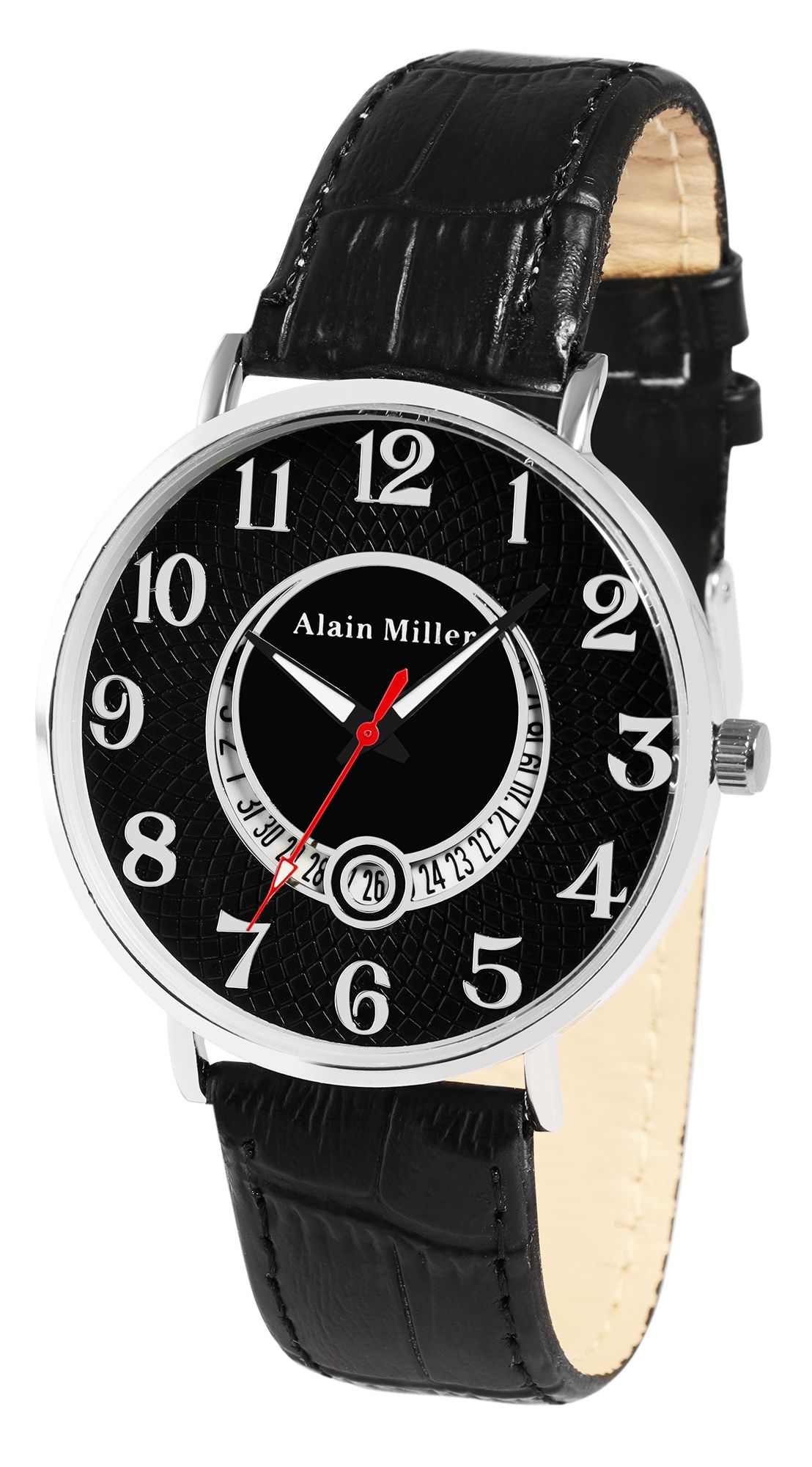 Alian Miller Herrenuhr mit Band aus Lederimitat, schwarz, schwarz
