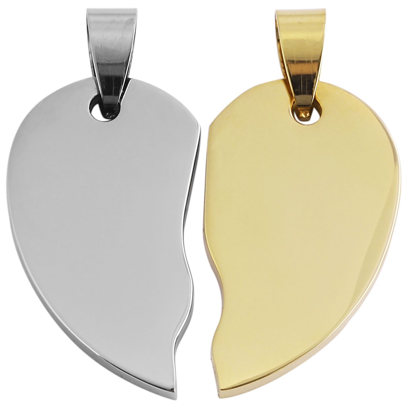 Akzent Edelstahl Partneranhänger, Gravur, herzförmig, silberfarben, goldfarben