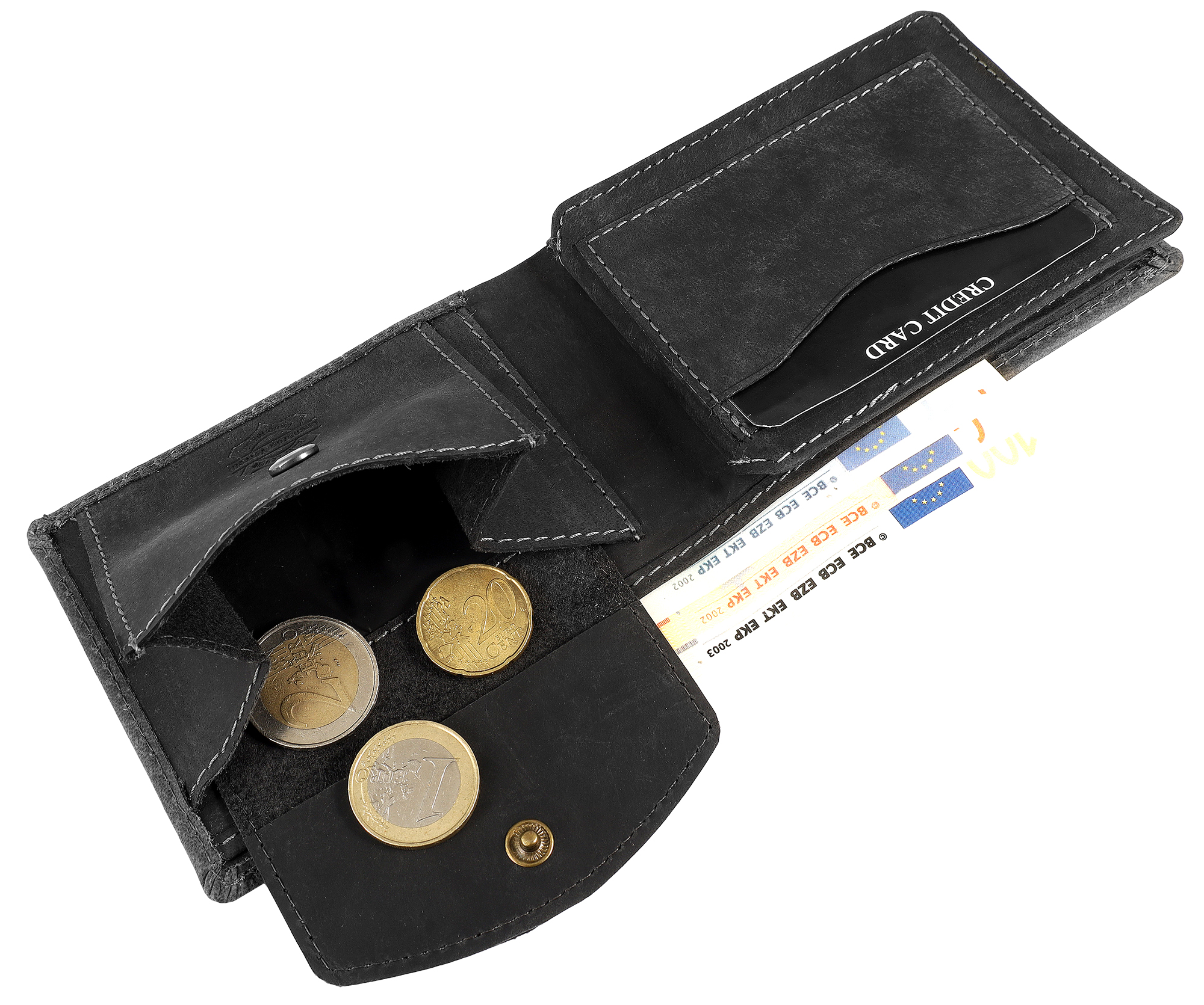 Leonardo Verrelli, Herren Echtleder Geldbörse, vintage, RFID, quer, schwarz