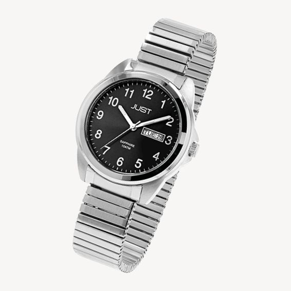 JUST "Majivi" Herren Edelstahuhr mit Edelstahlzugband, 10 ATM, schwarzes ZB