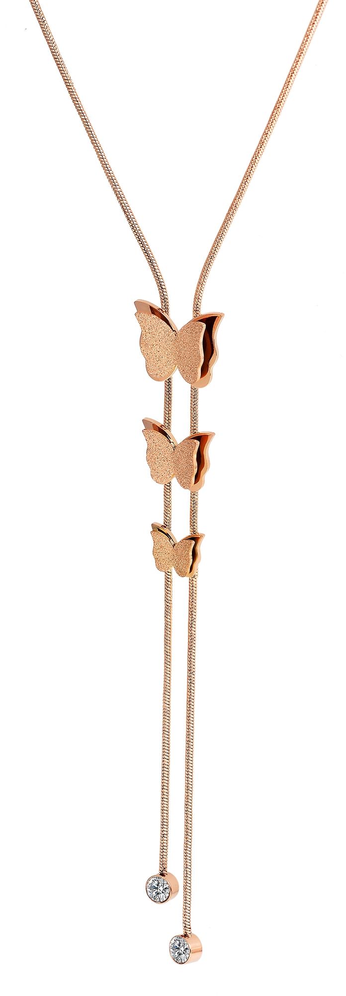 Akzent Schlangenkette, Edelstahl, Schmetterlinge, Similibesatz, roségoldfarbig